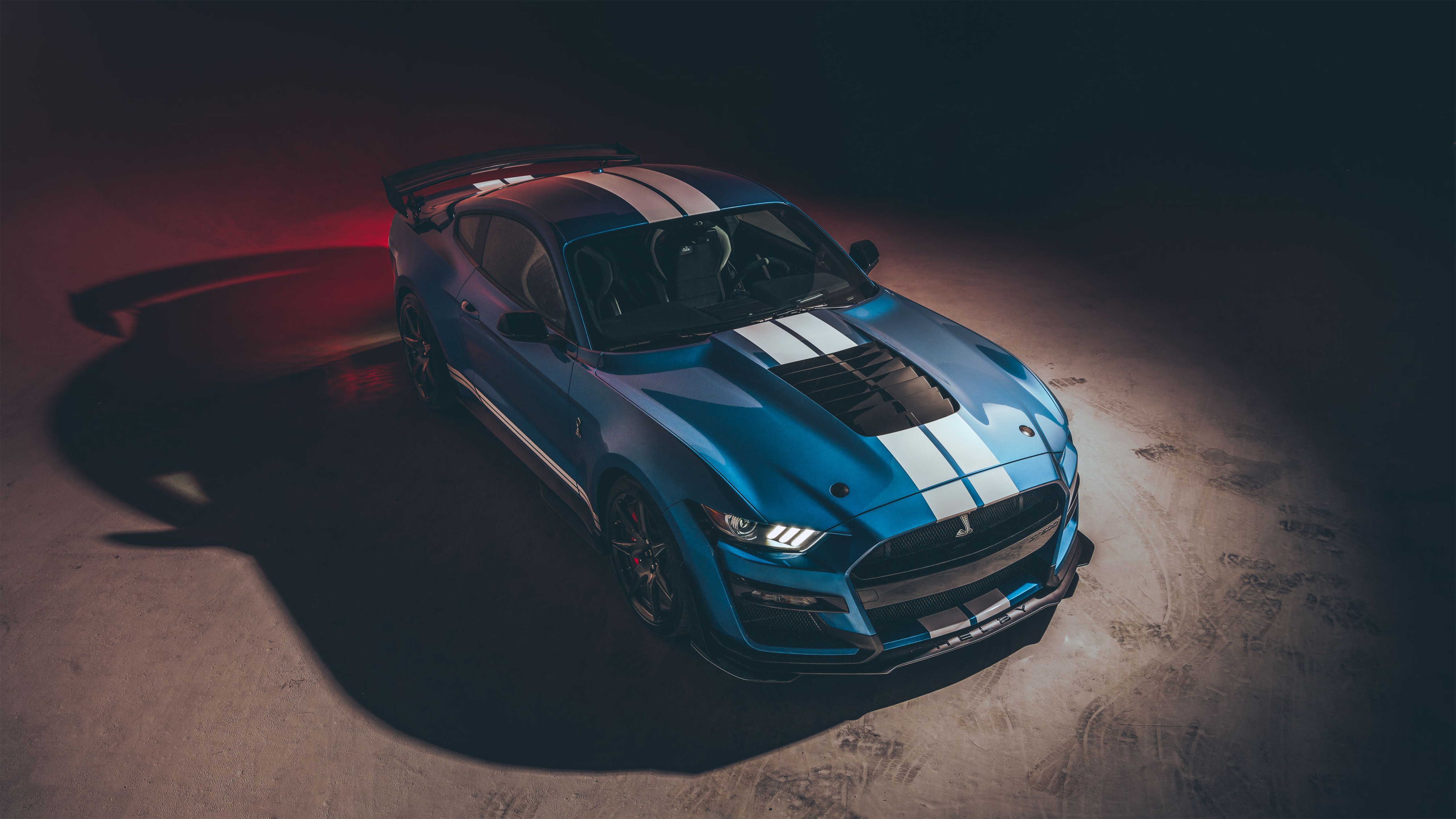 Blue Ford Mustang Shelby GT500 with White Stripes HD Wallpaper