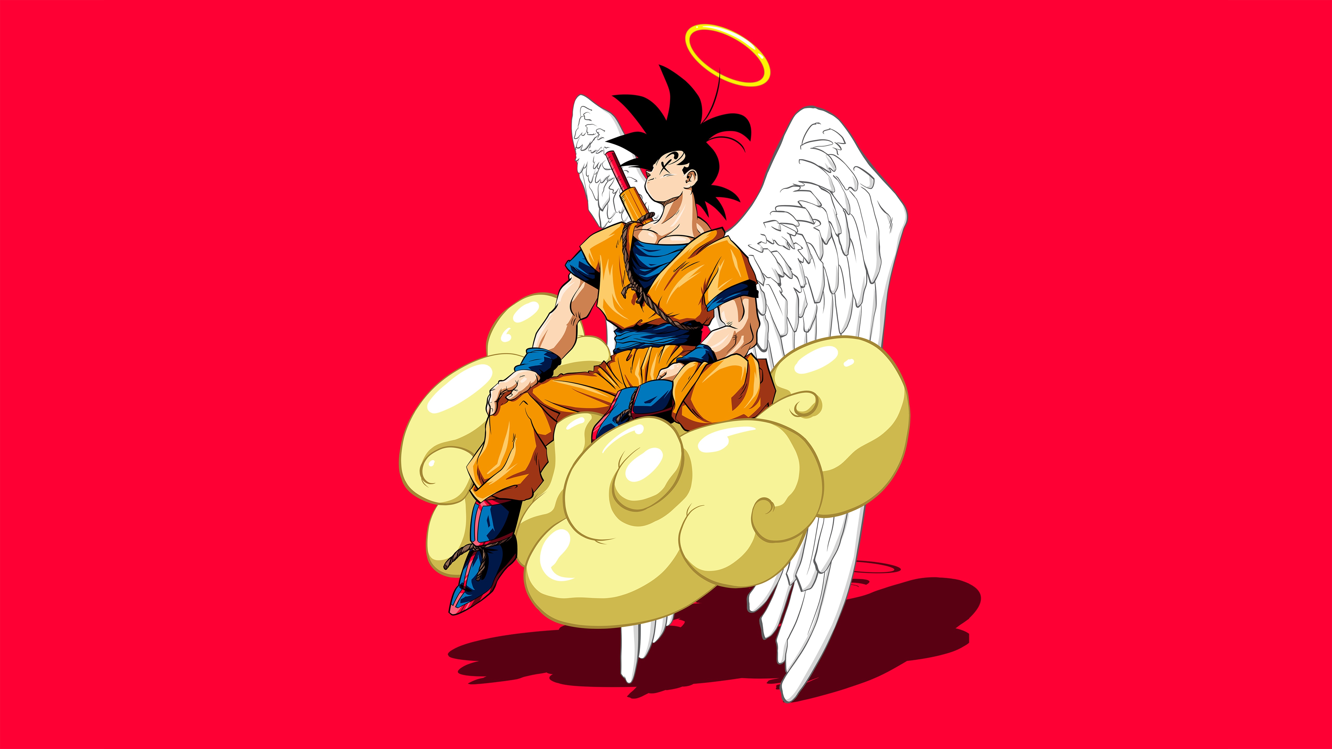 Goku with Wings and Halo on Clouds HD Wallpaper