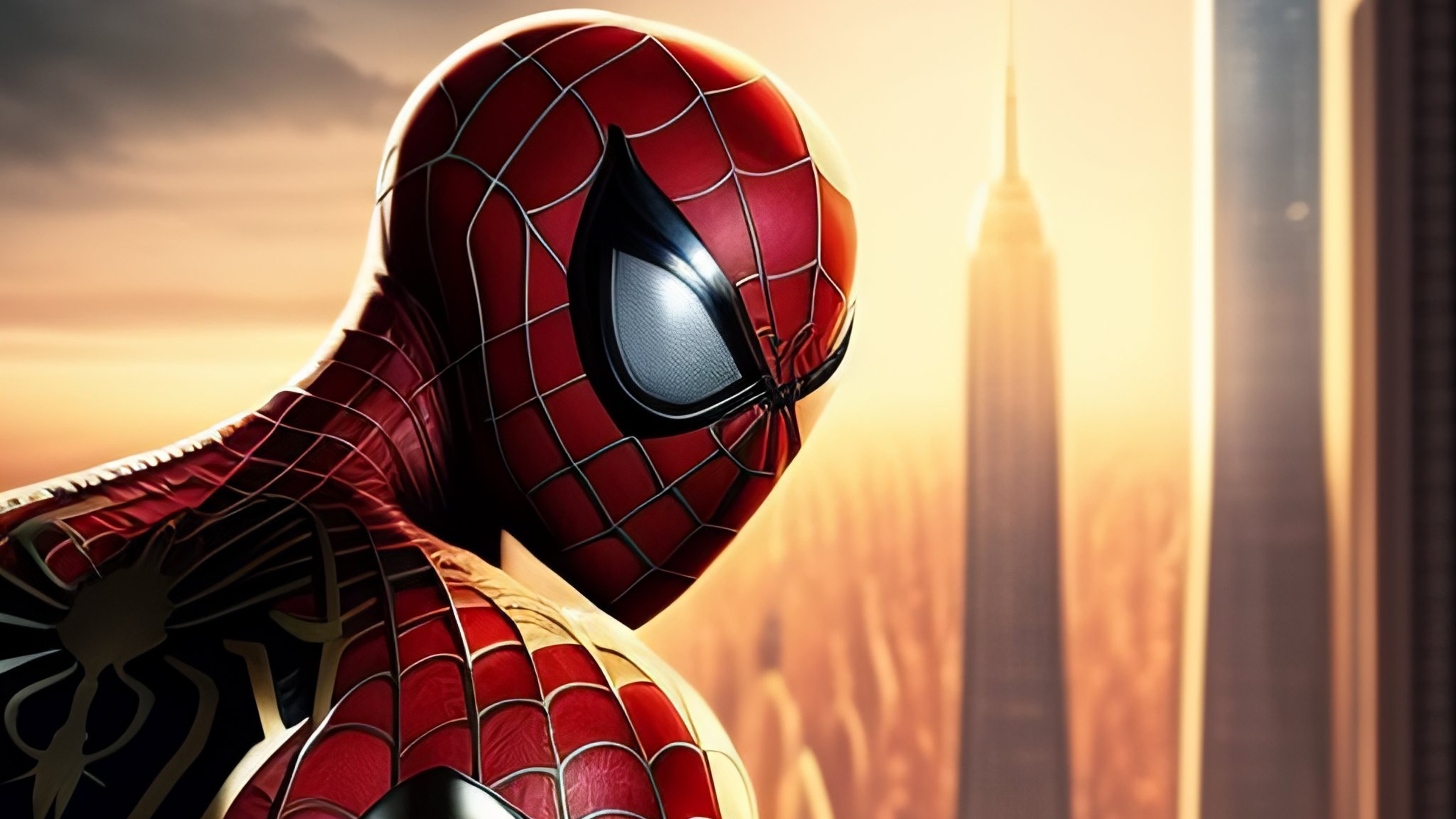 Spider-Man in front of New York City skyline HD Wallpaper