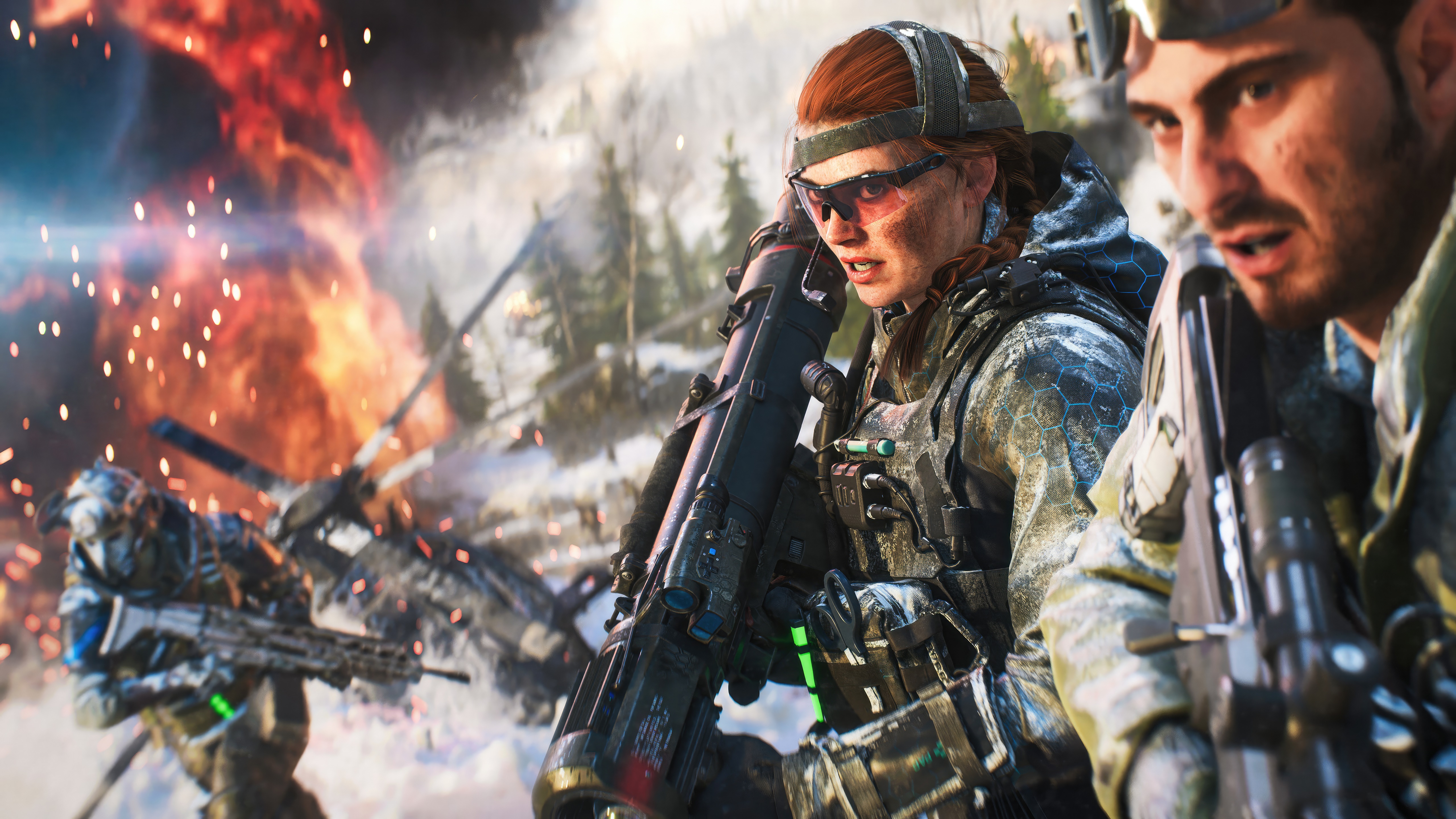 Battlefield 2042 soldiers in combat with helicopter crash HD Wallpaper