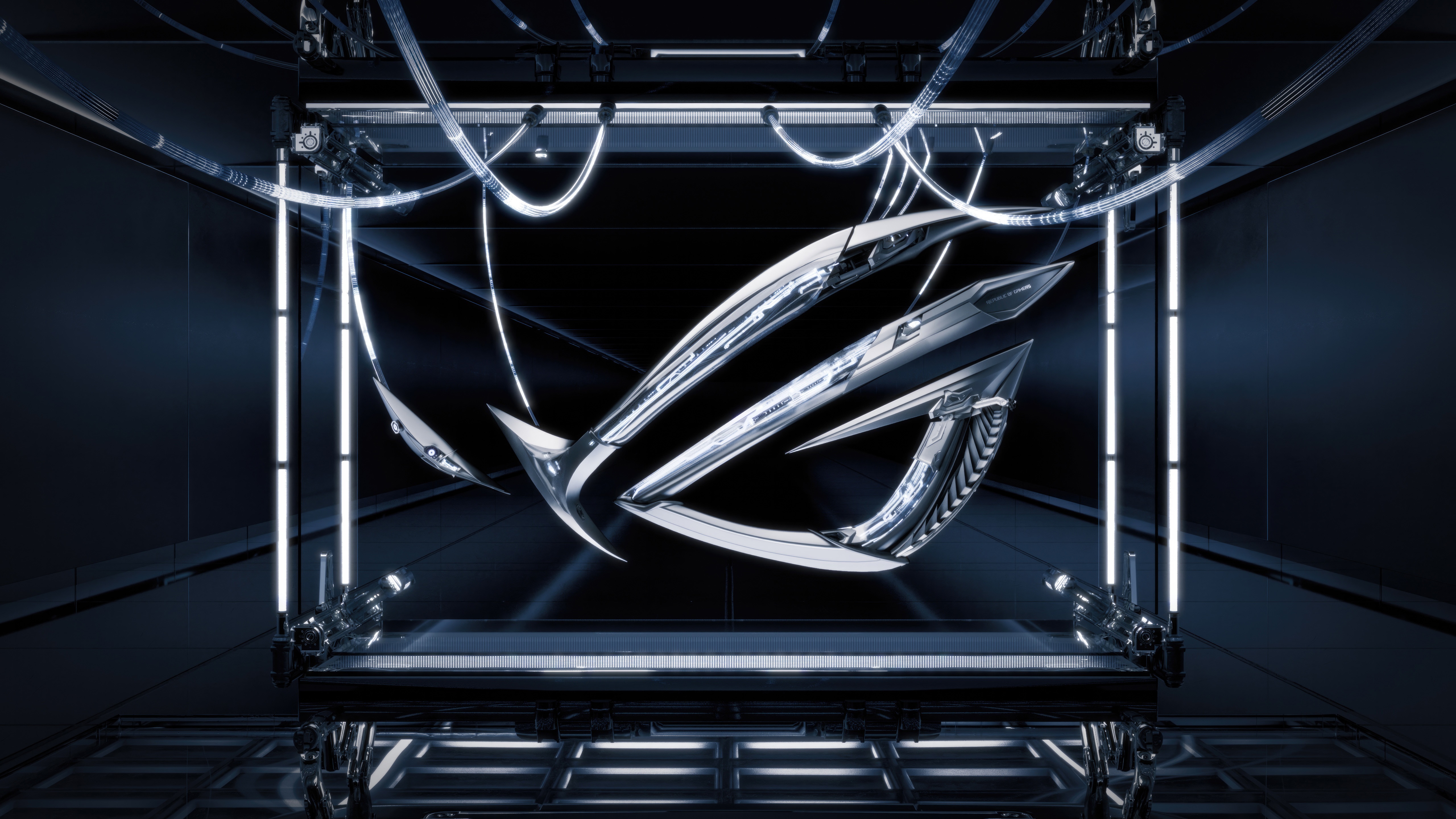 Republic of Gamers (ROG) logo in a futuristic setting HD Wallpaper