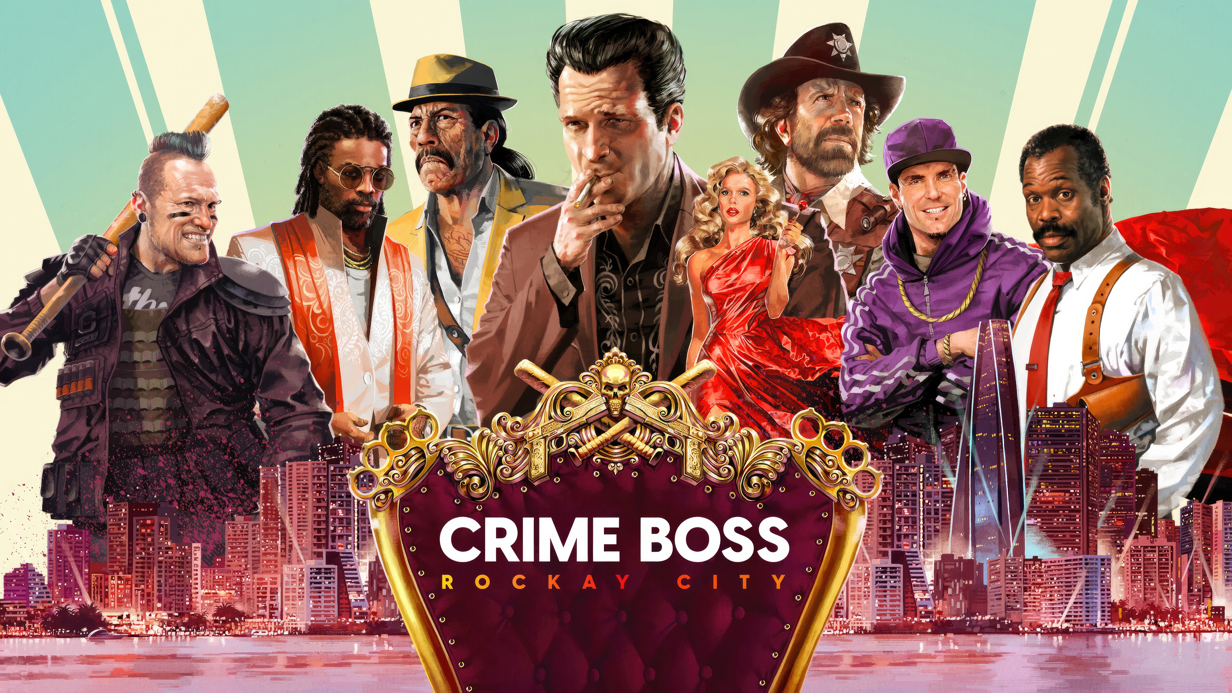 Crime Boss Rockay City characters with guns and city background HD Wallpaper