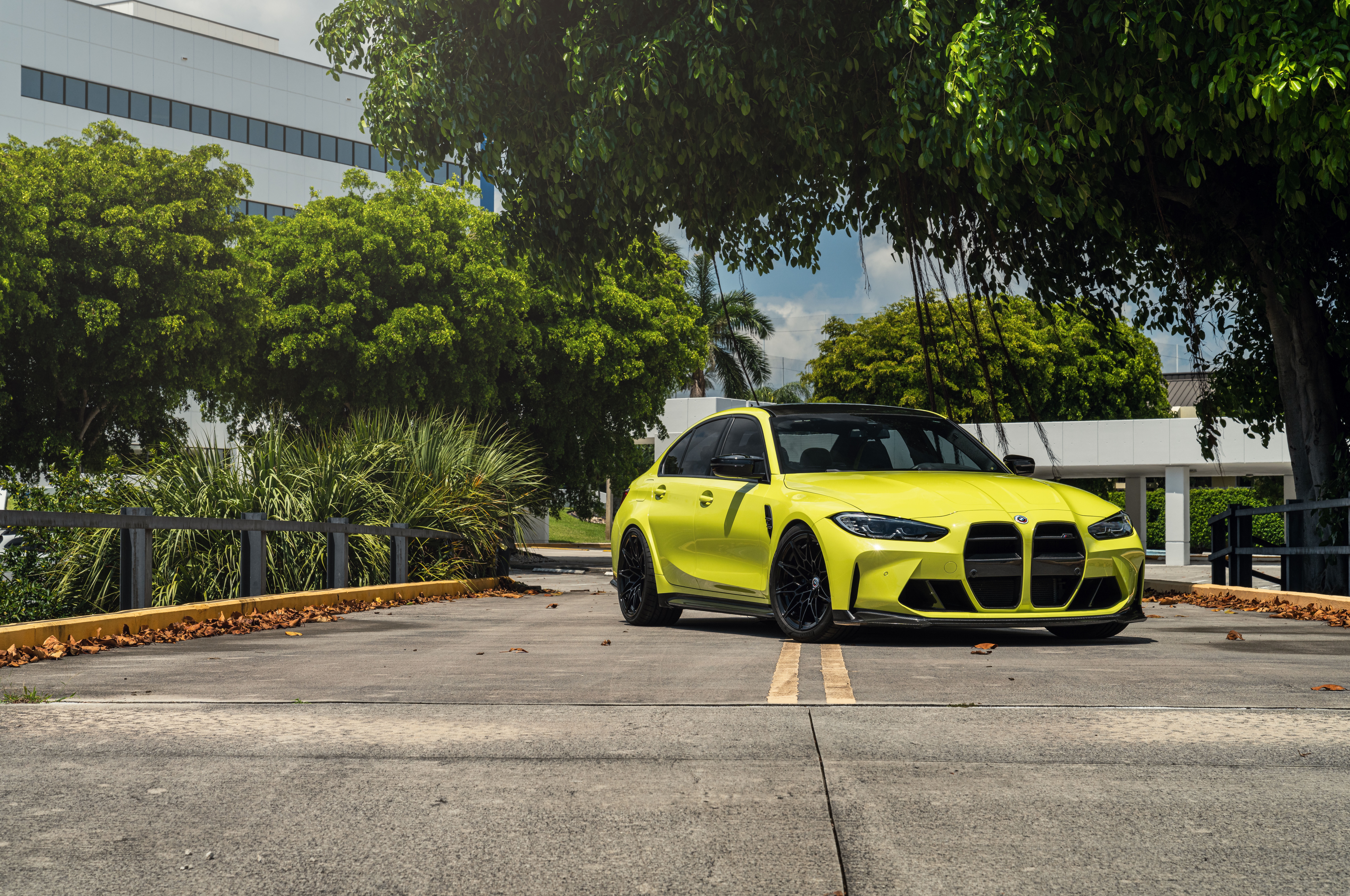 Yellow BMW M3 parked on asphalt HD Wallpaper