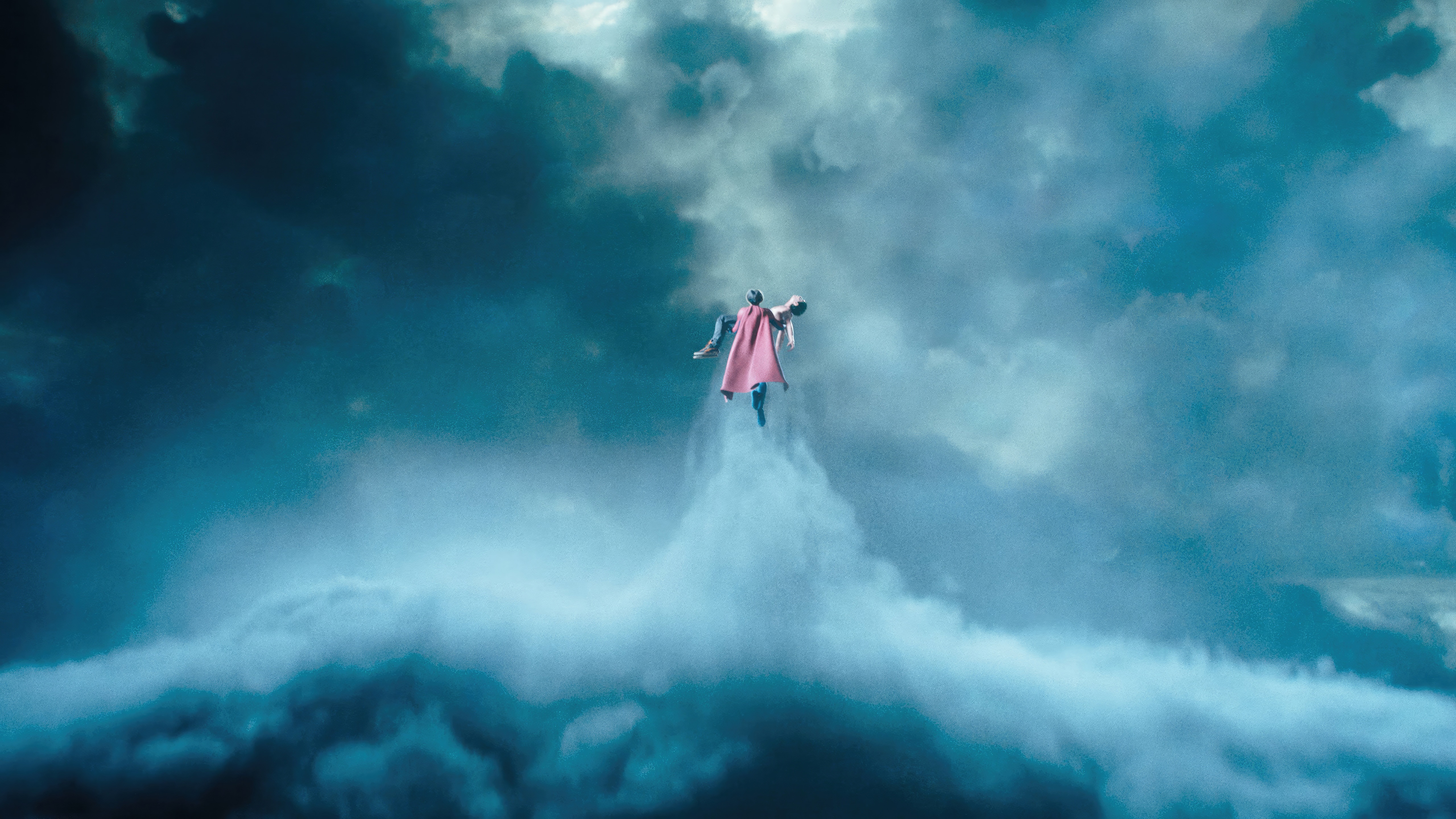 Supergirl flying through stormy clouds HD Wallpaper
