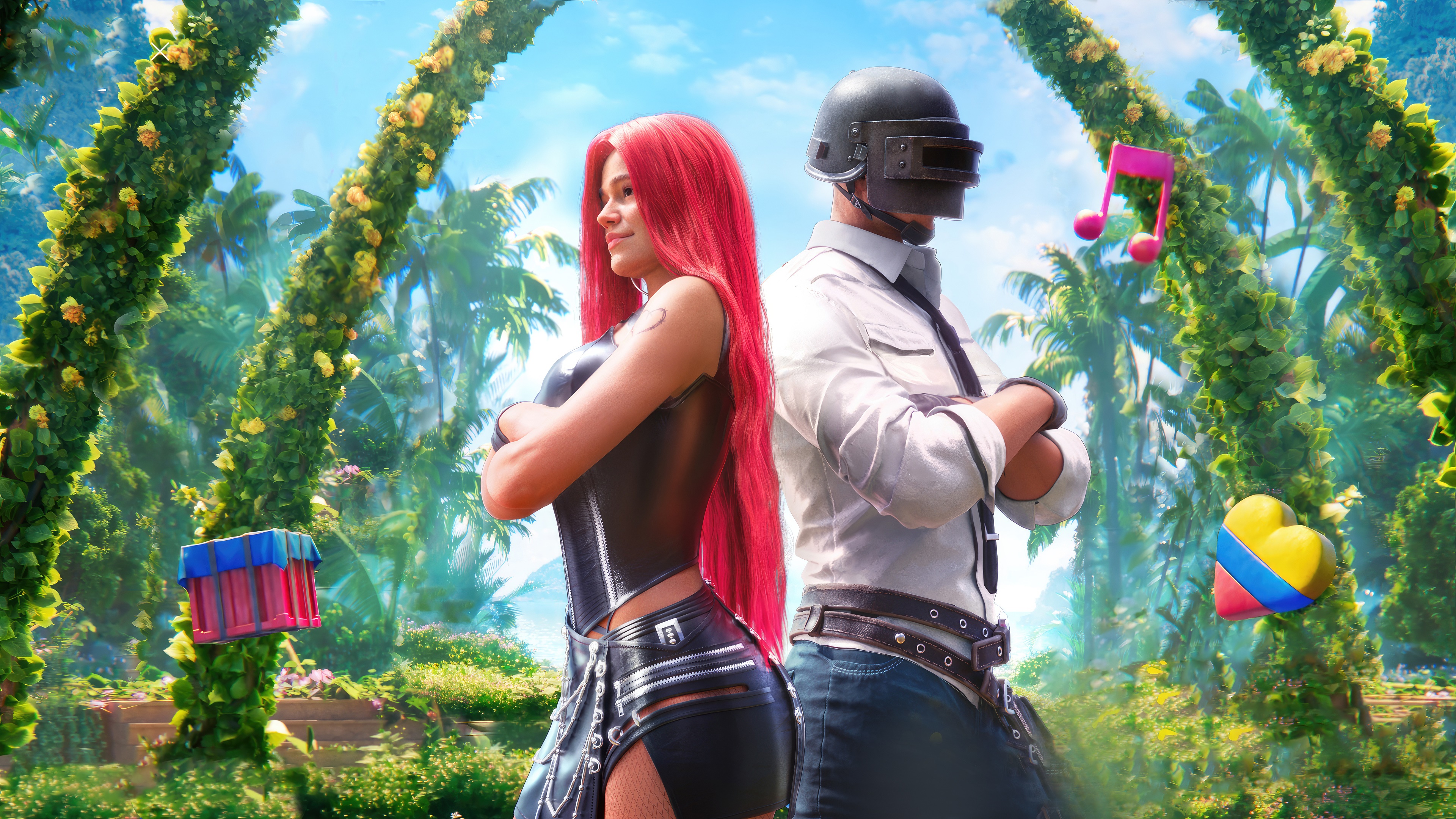 Karol G and PUBG character in a jungle setting HD Wallpaper