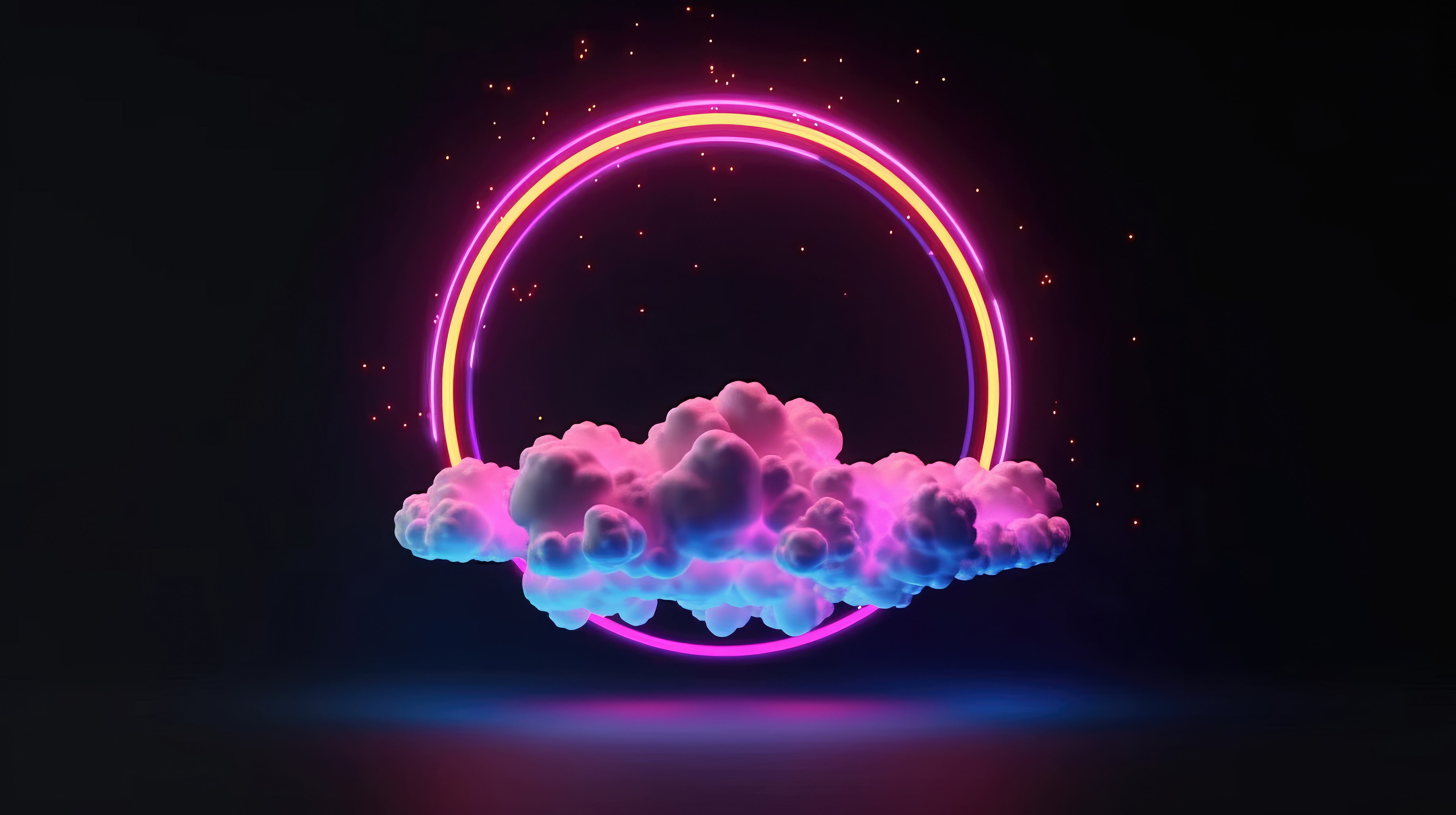 Neon ring above pink and blue clouds HD Wallpaper