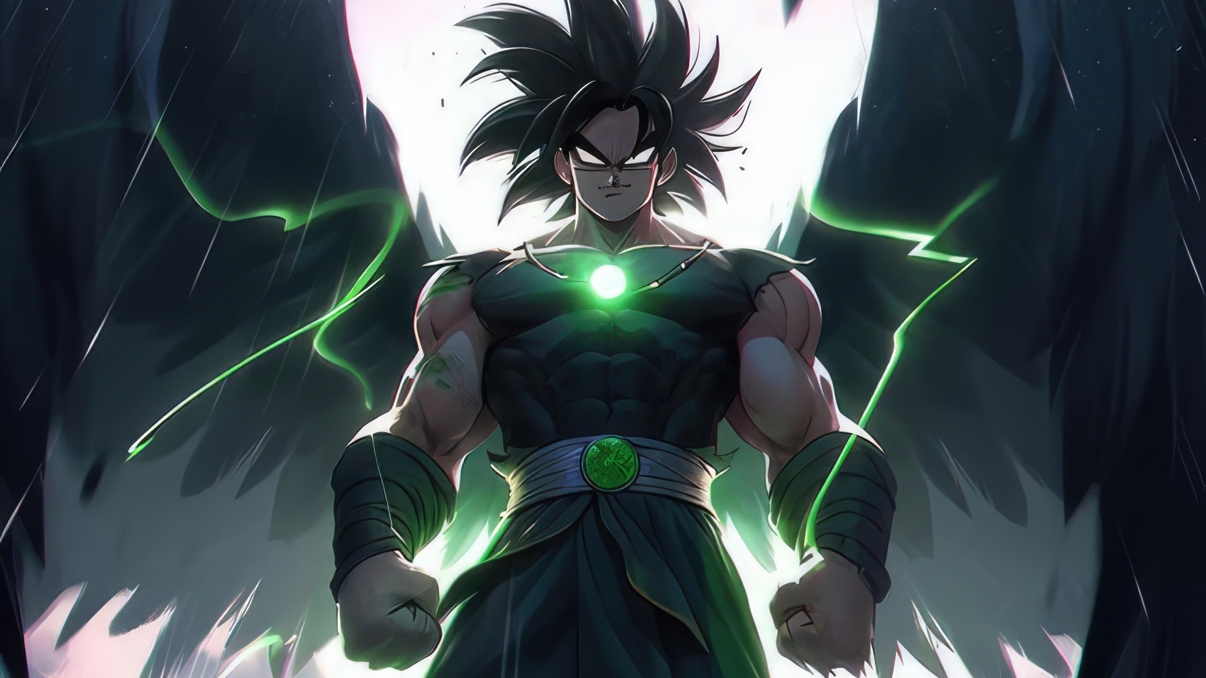 Broly with Angelic Wings and Green Aura 4K HD Wallpaper