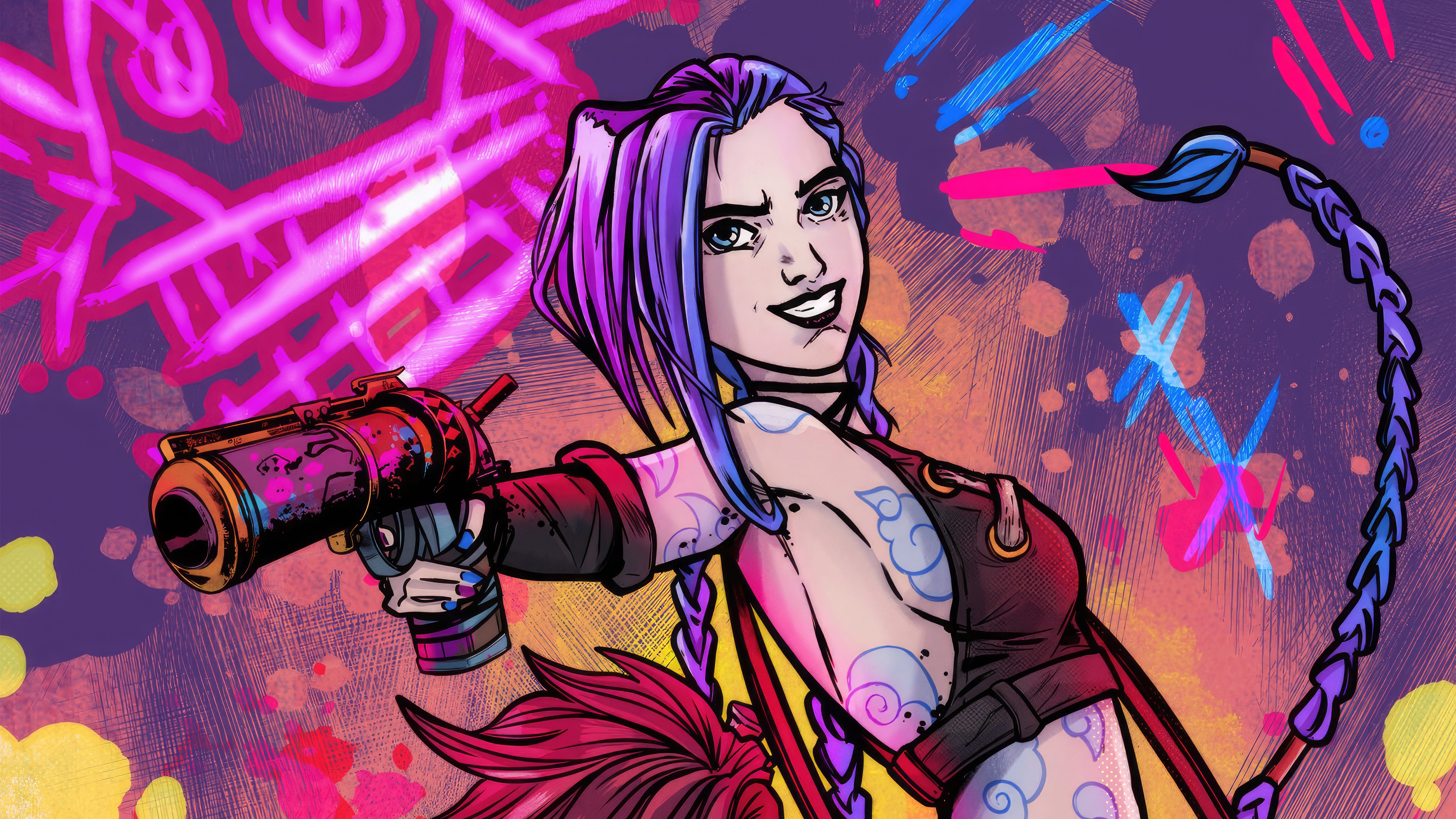 Jinx from Arcane holding a gun HD Wallpaper