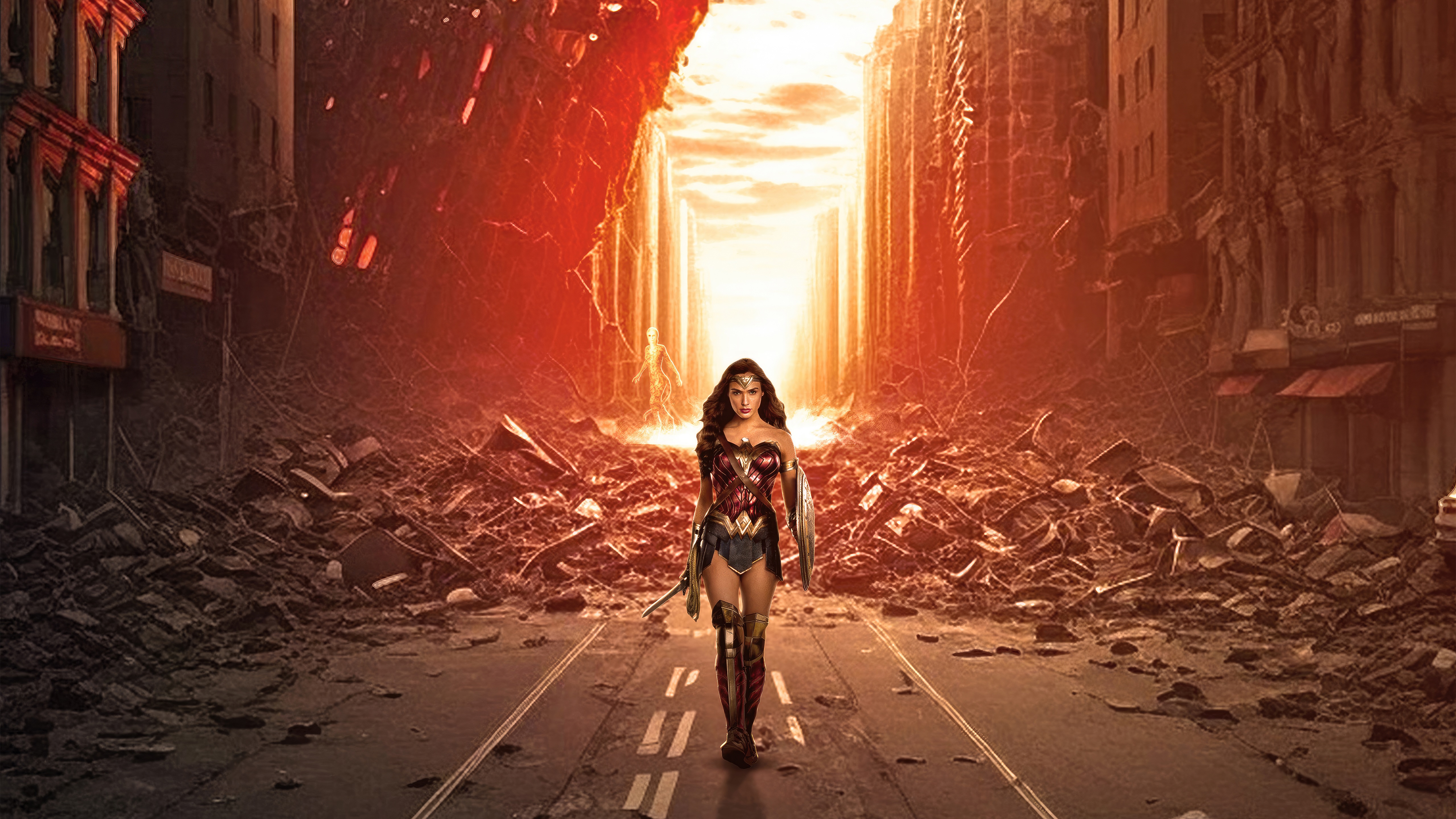 Wonder Woman in a destroyed city HD Wallpaper