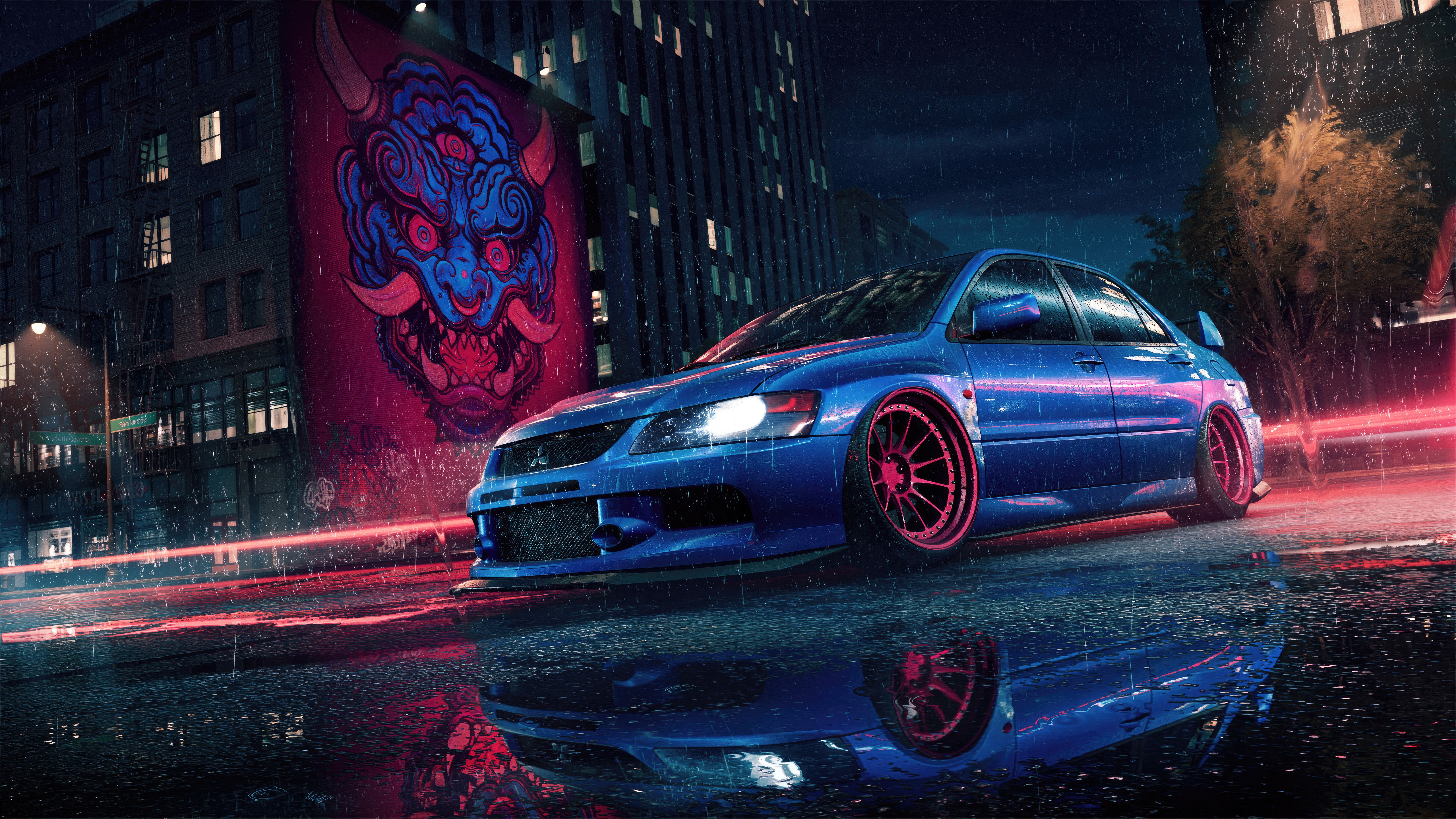 Need for Speed Unbound Blue Car in Rainy City HD Wallpaper