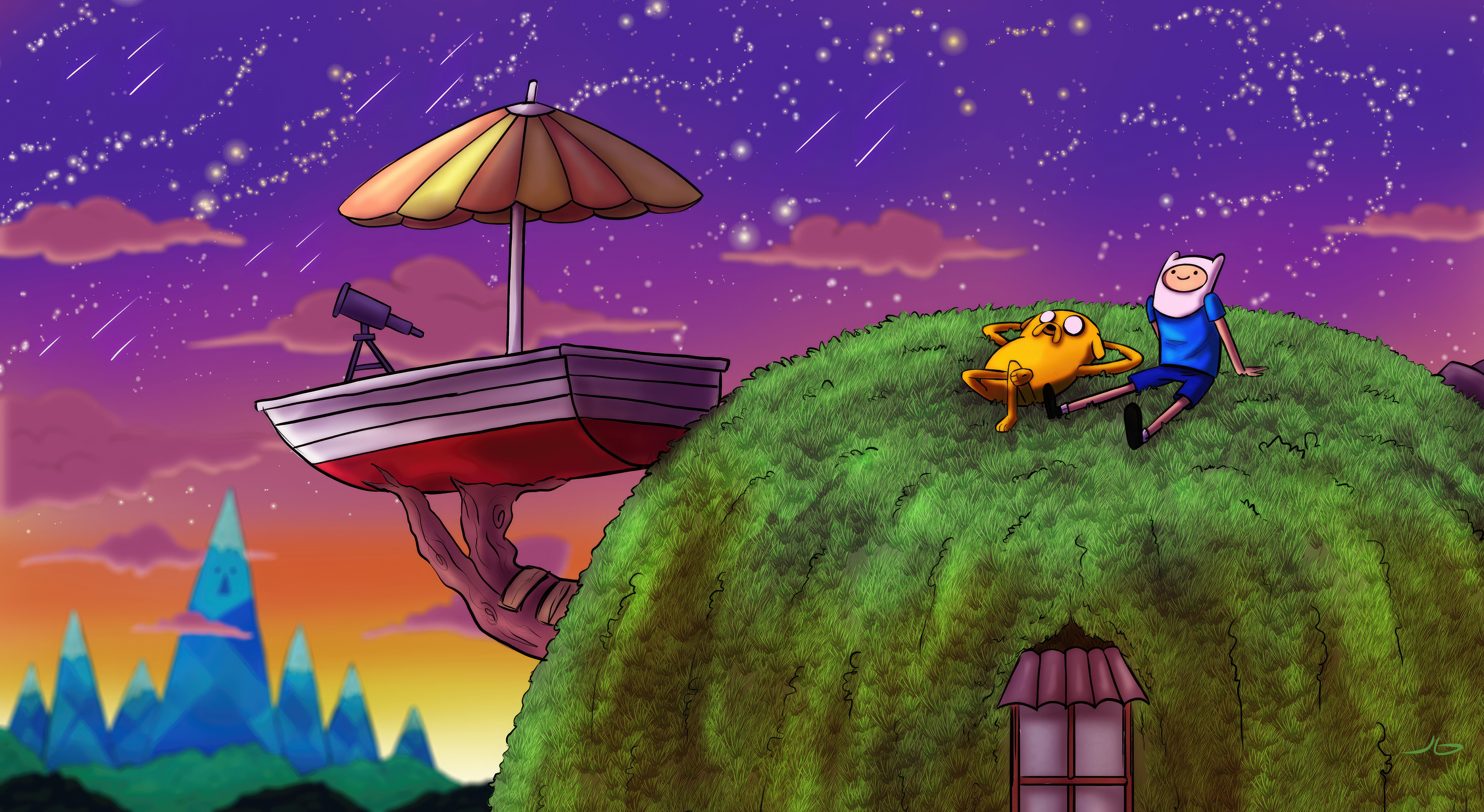Adventure Time Finn and Jake stargazing HD Wallpaper