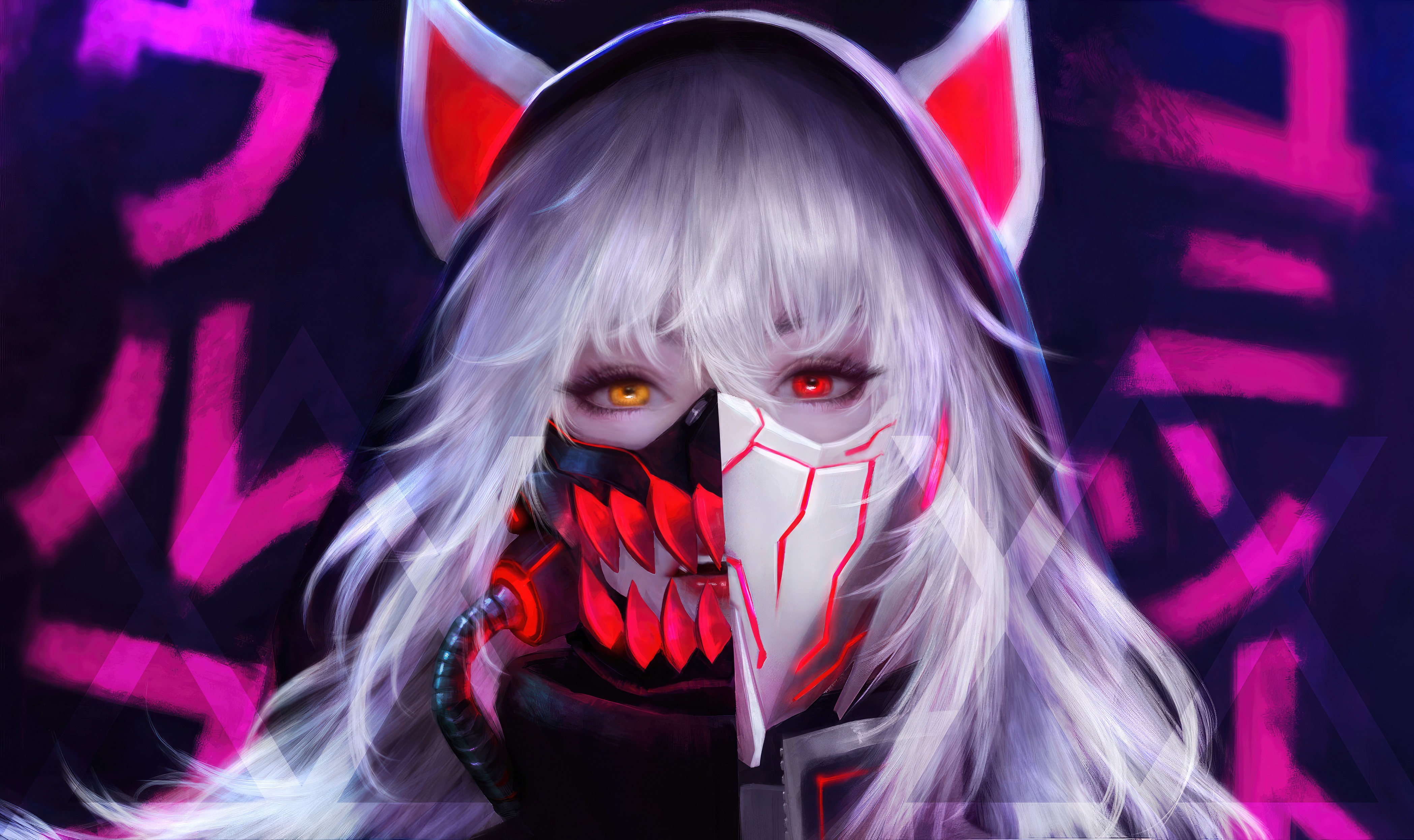 Digital Art of a Wolf-like Character with a Mask HD Wallpaper
