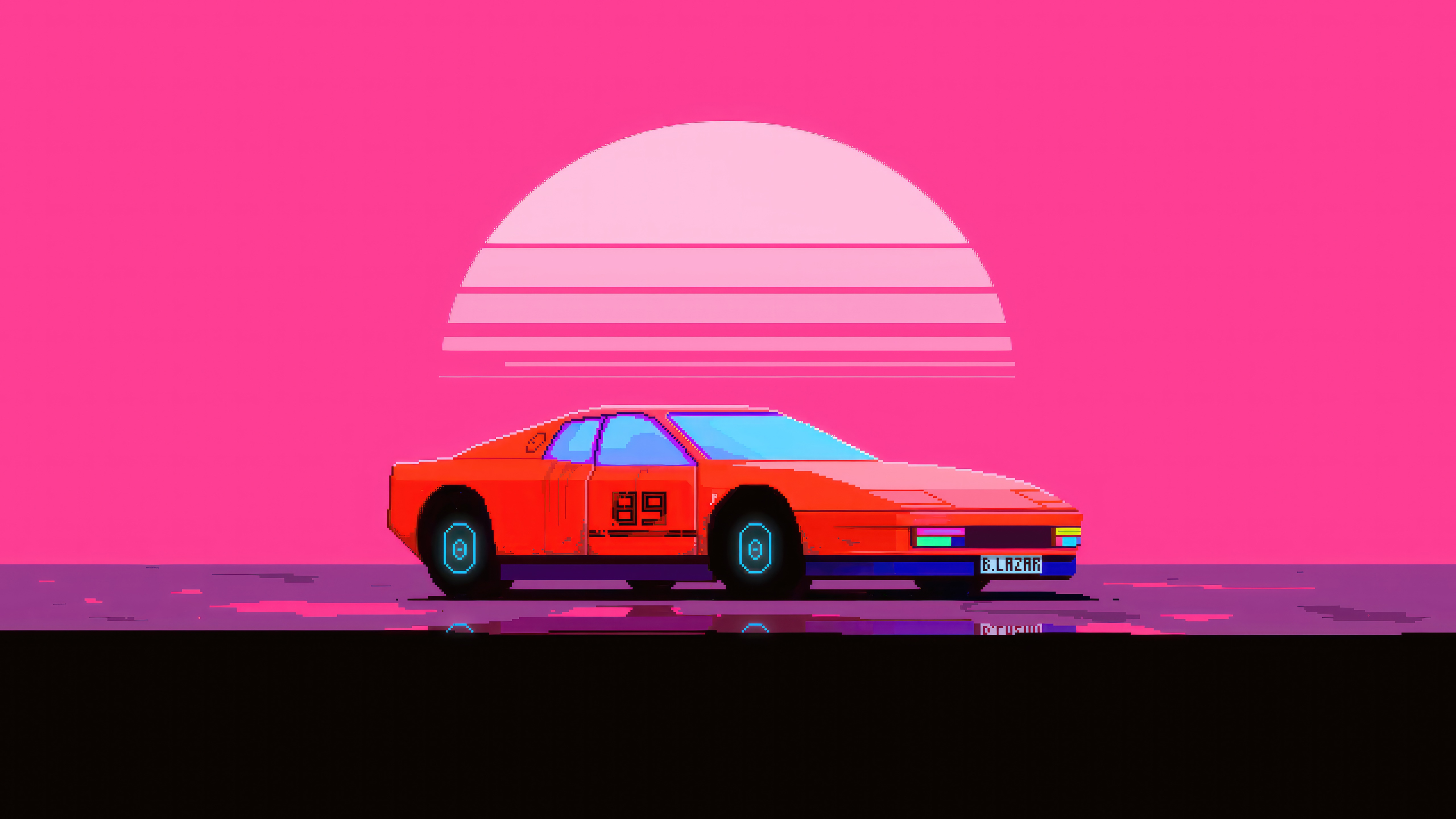 8-bit orange sports car with number 89 HD Wallpaper