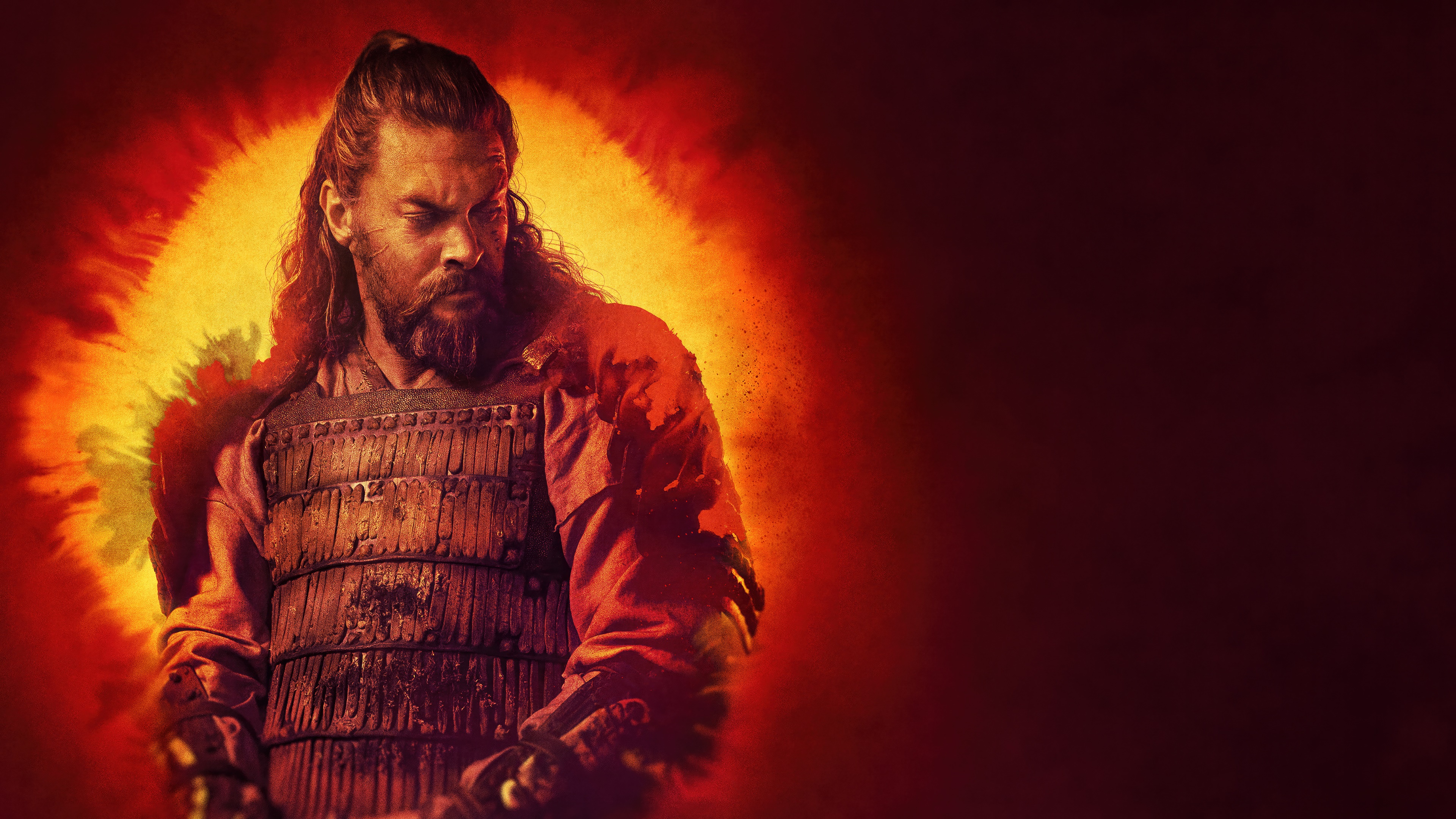 Jason Momoa in armor with fiery background HD Wallpaper