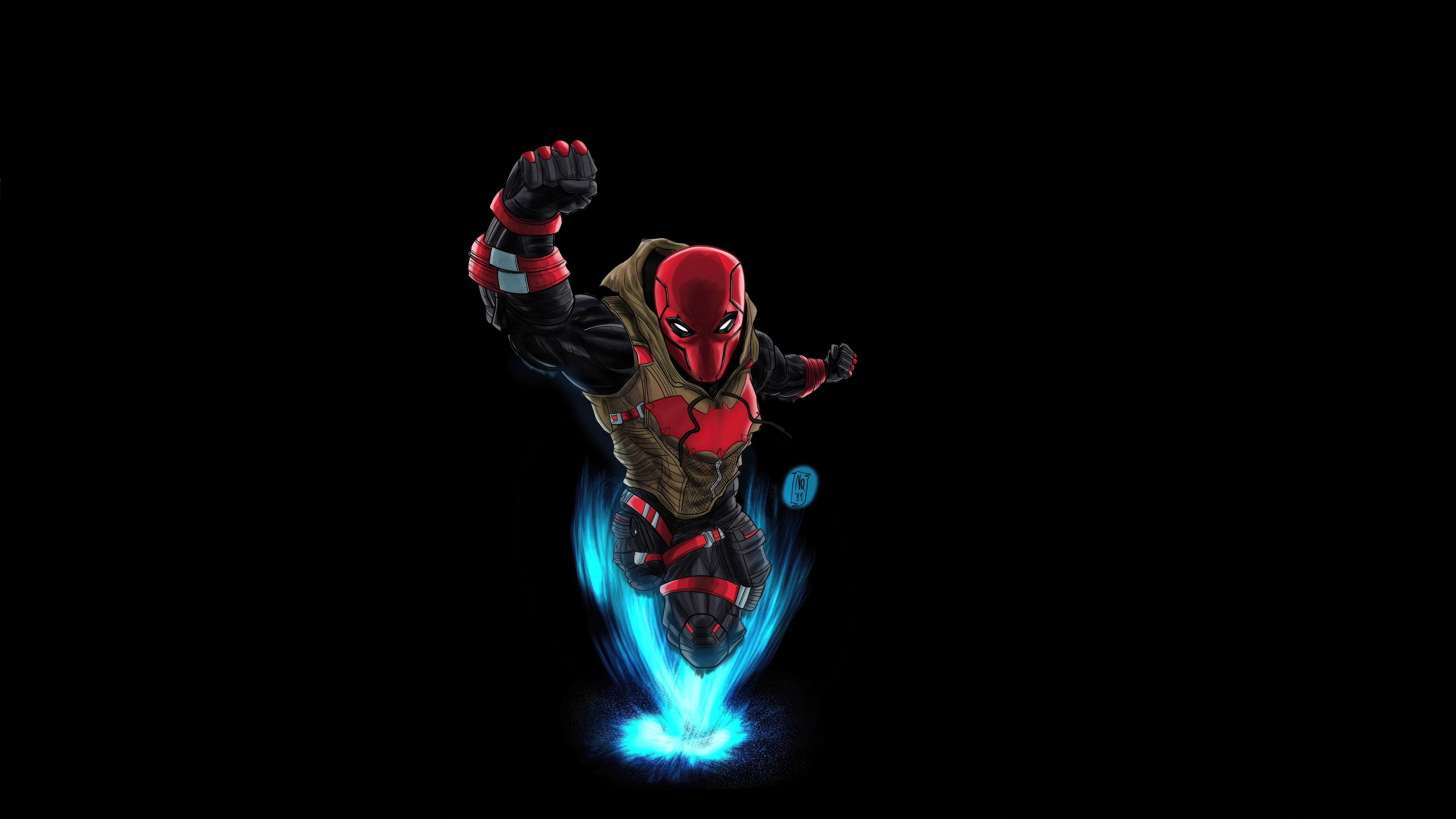 Red Hood in action with blue energy HD Wallpaper