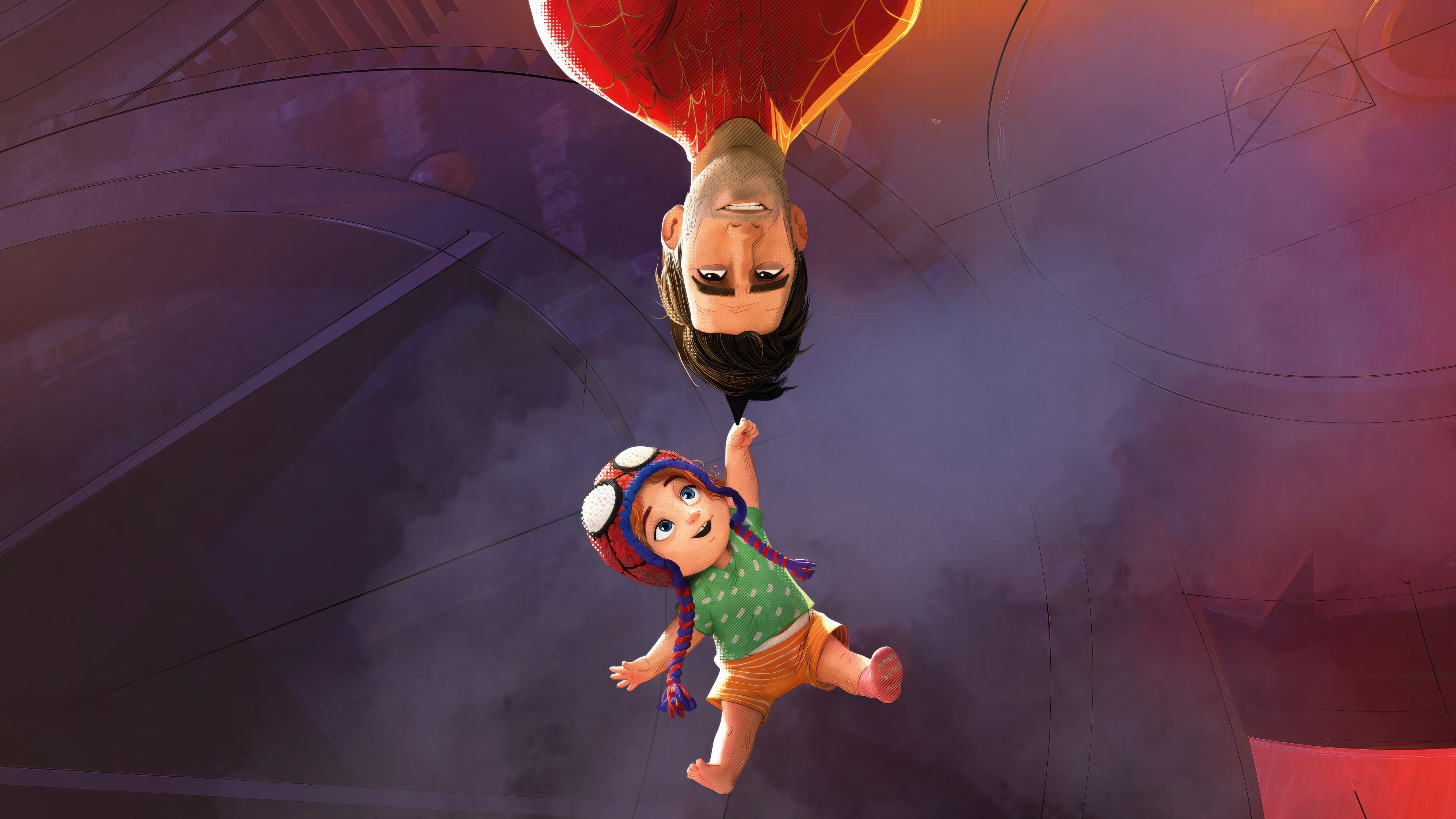 Spider-Man and a child hanging upside down HD Wallpaper