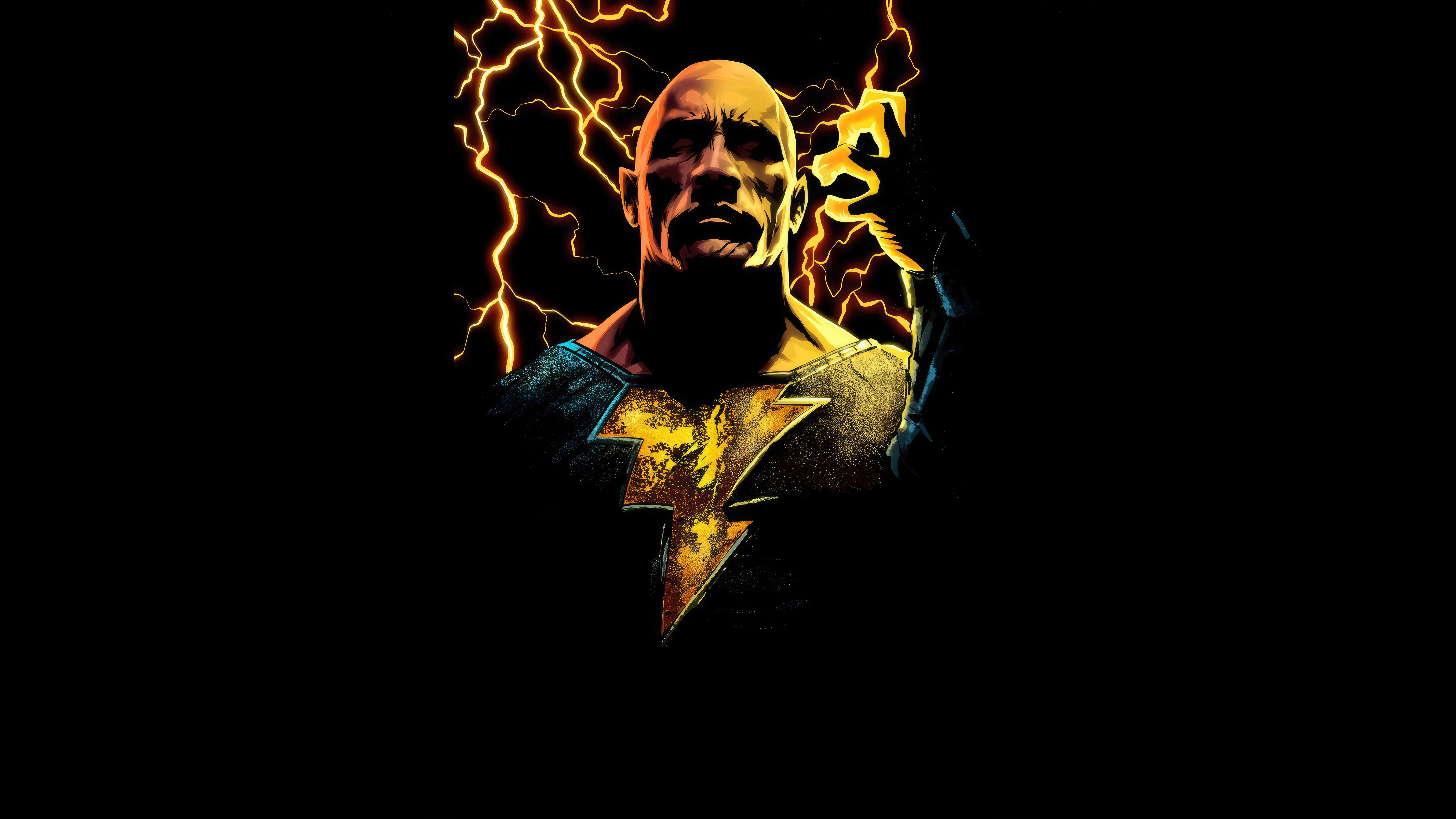Black Adam with Lightning Artwork 4K HD Wallpaper