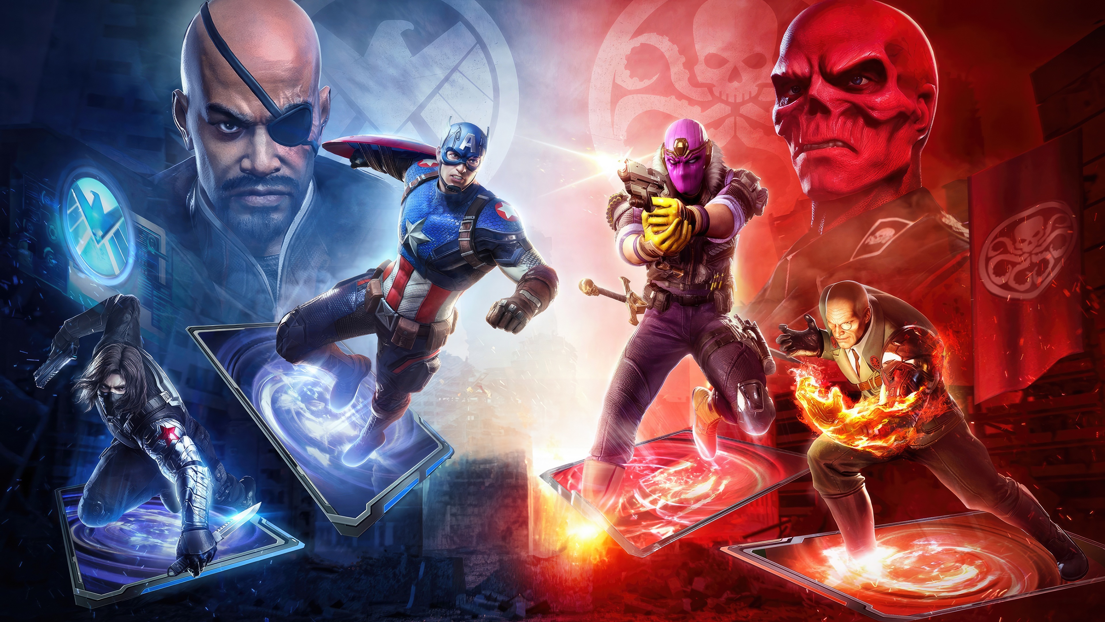 Marvel Duel 4K: Captain America vs. Red Skull HD Wallpaper
