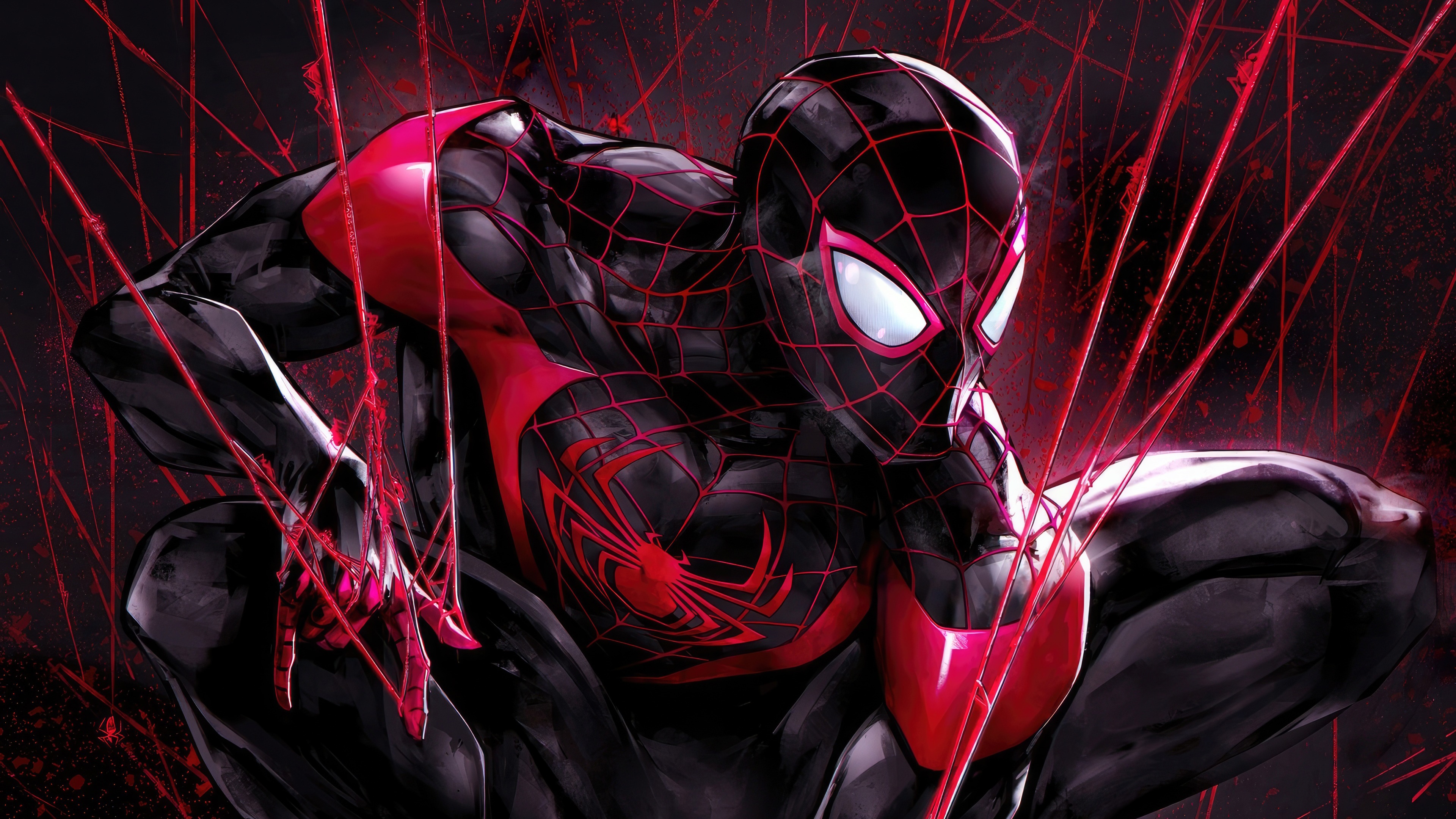 Miles Morales Spider-Man in Black and Red Suit HD Wallpaper