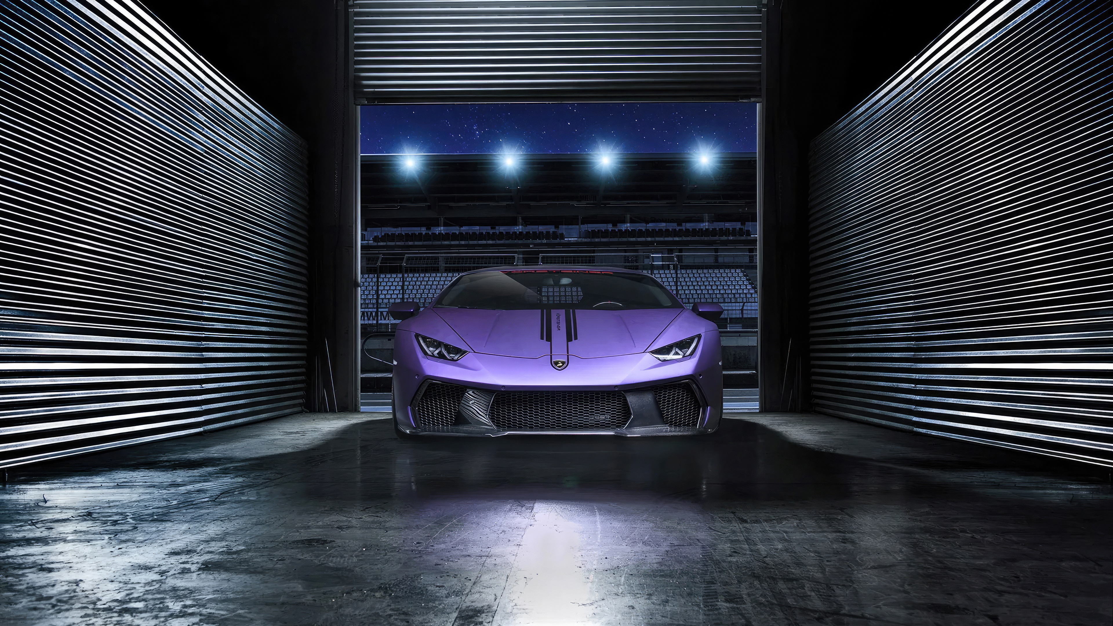 Purple Lamborghini Huracan in a garage HD Wallpaper