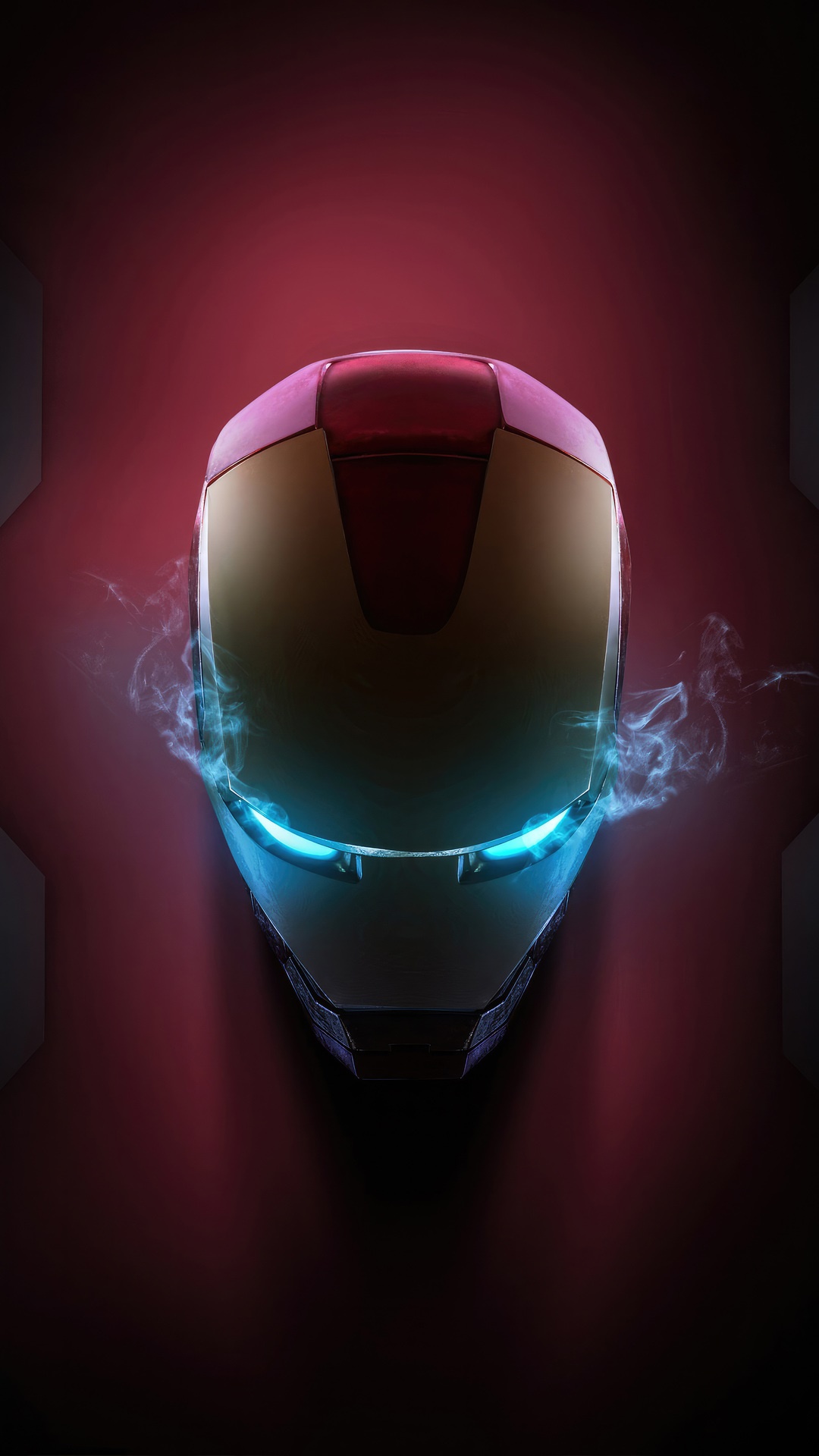 Iron Man helmet with blue glowing eyes and smoke HD Phone Wallpaper