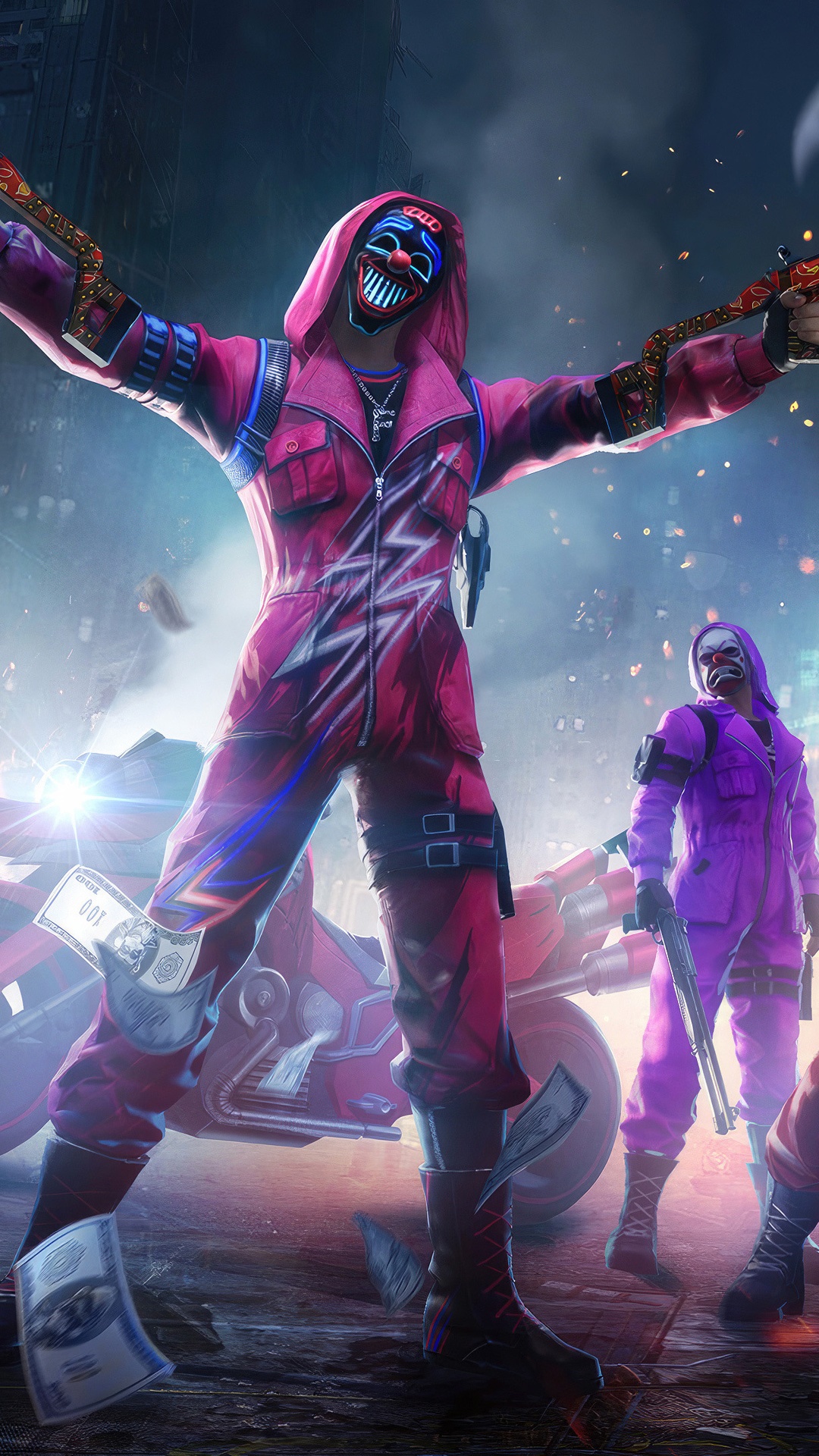 Garena Free Fire characters with masks and guns HD Phone Wallpaper