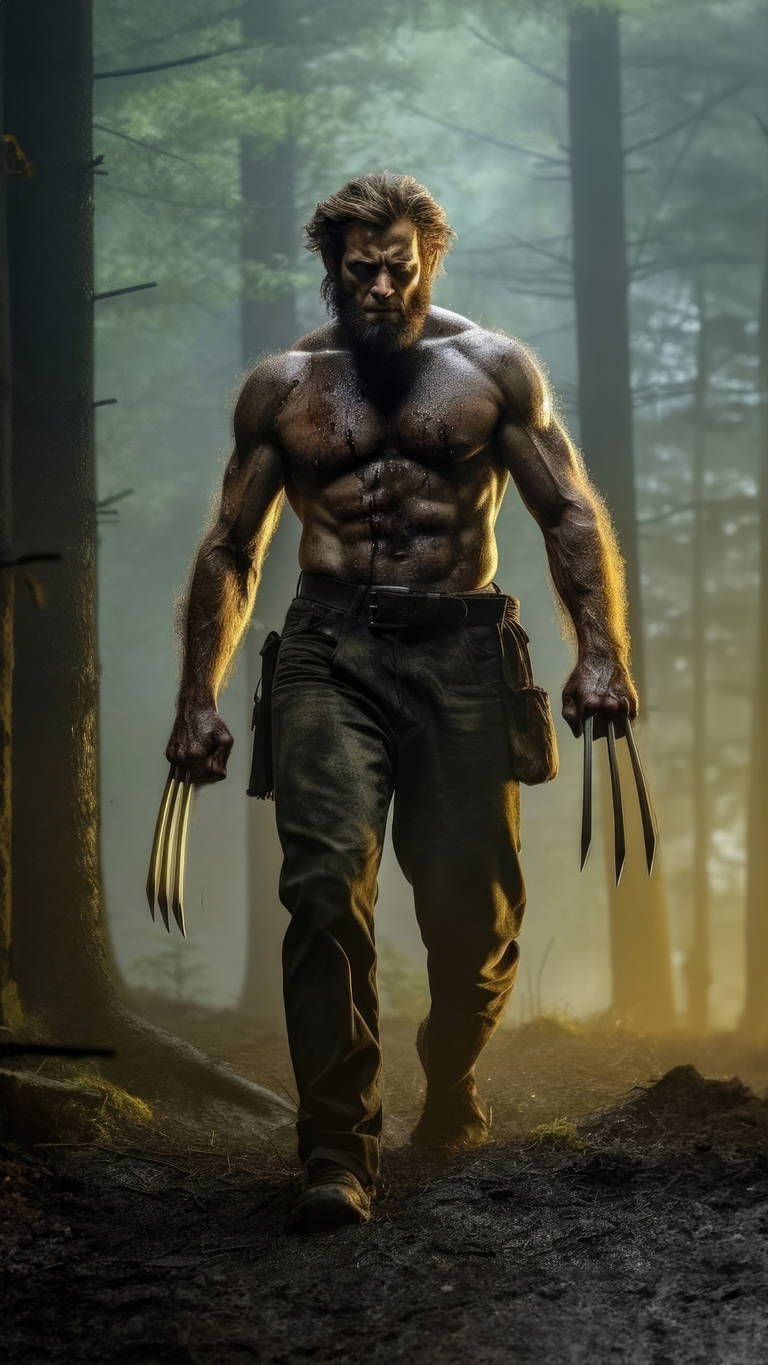 Wolverine with Adamantium Claws in Forest HD Phone Wallpaper