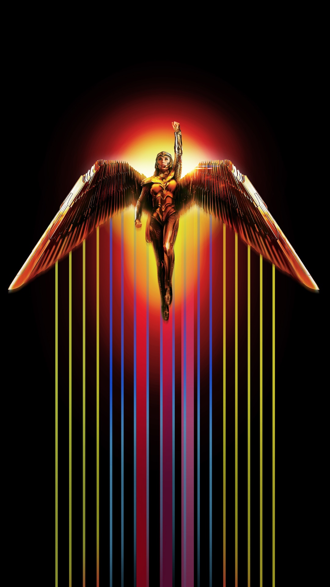 Wonder Woman with Golden Wings and Rainbow Beams HD Phone Wallpaper