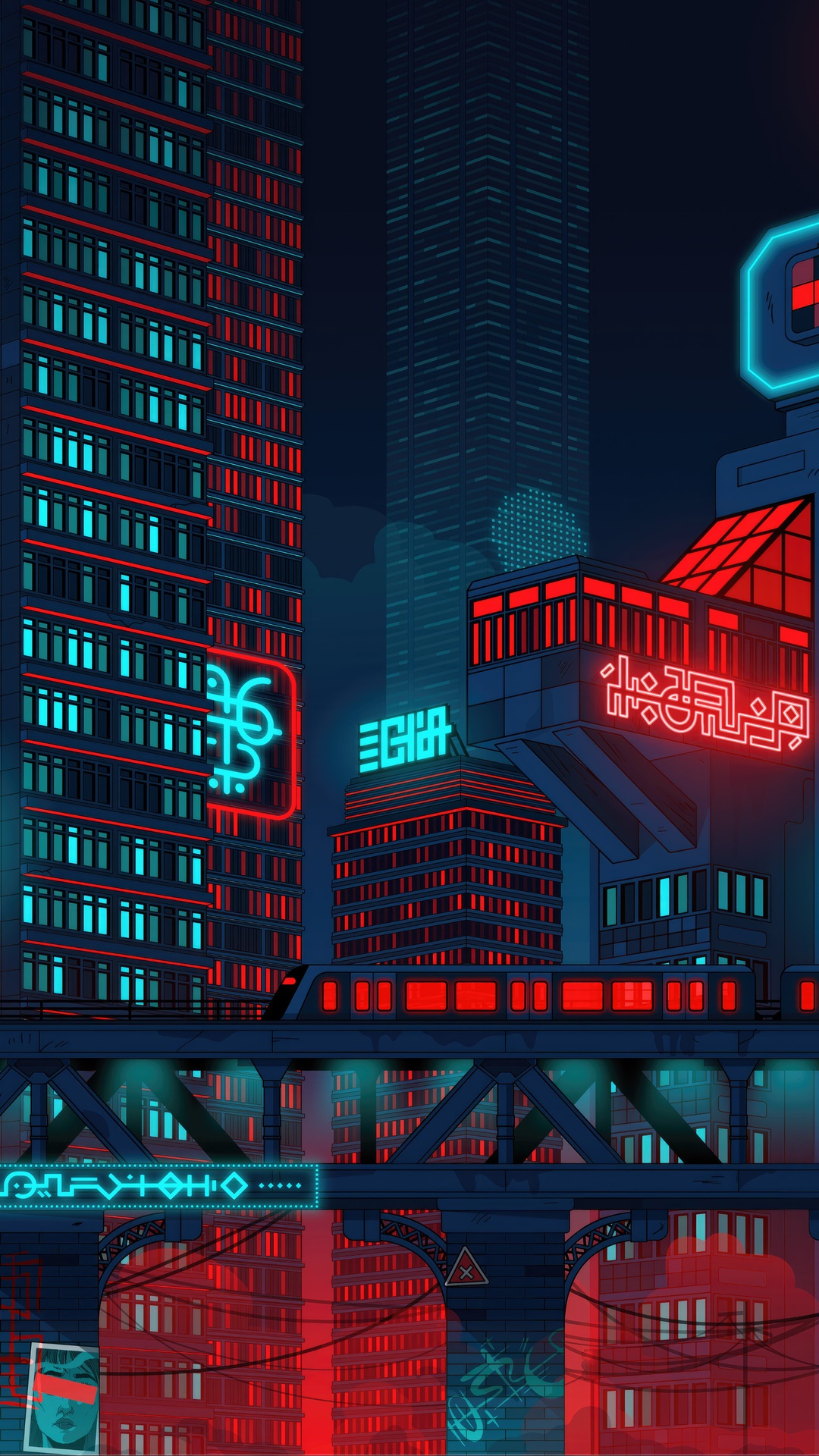Sci-fi city with neon lights and skyscrapers HD Phone Wallpaper