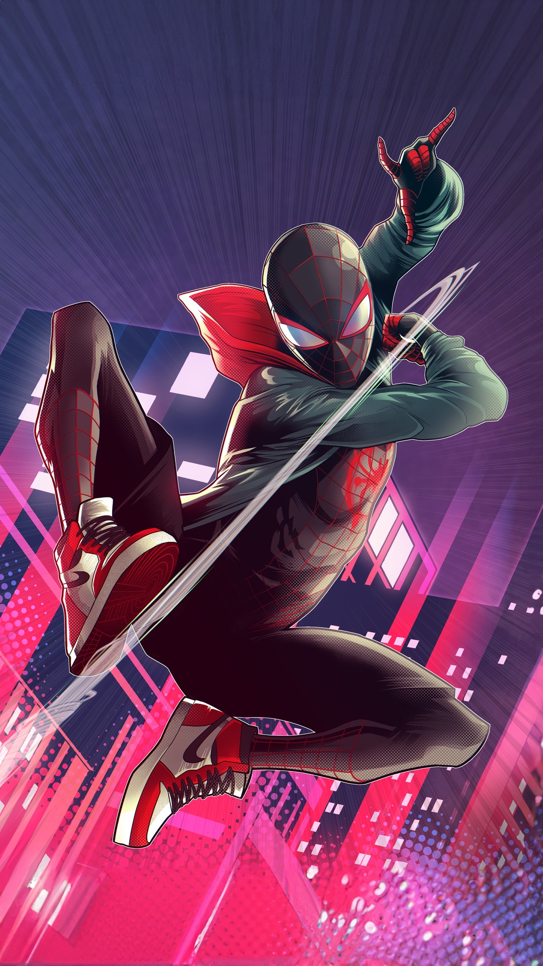 Miles Morales Spider-Man in a dynamic pose HD Phone Wallpaper