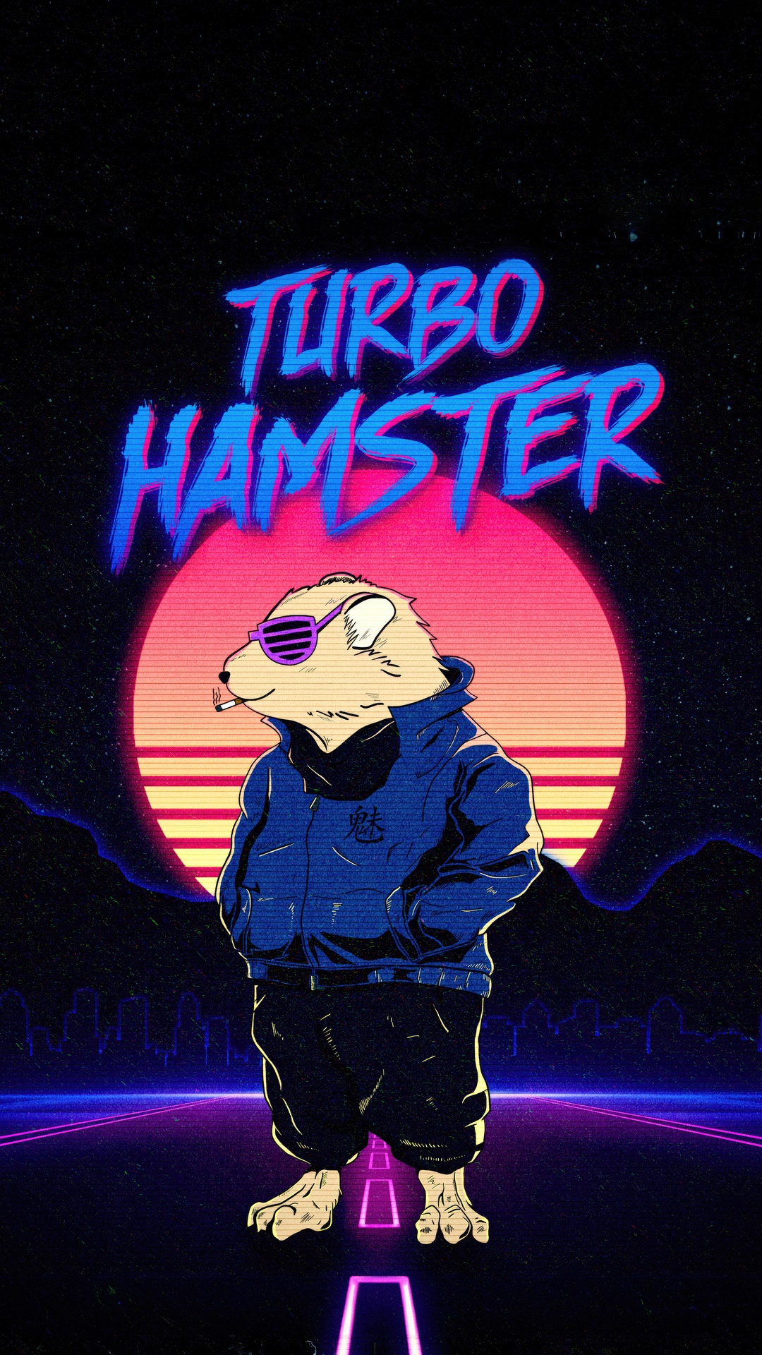Turbo Hamster Retrowave Artwork HD Phone Wallpaper