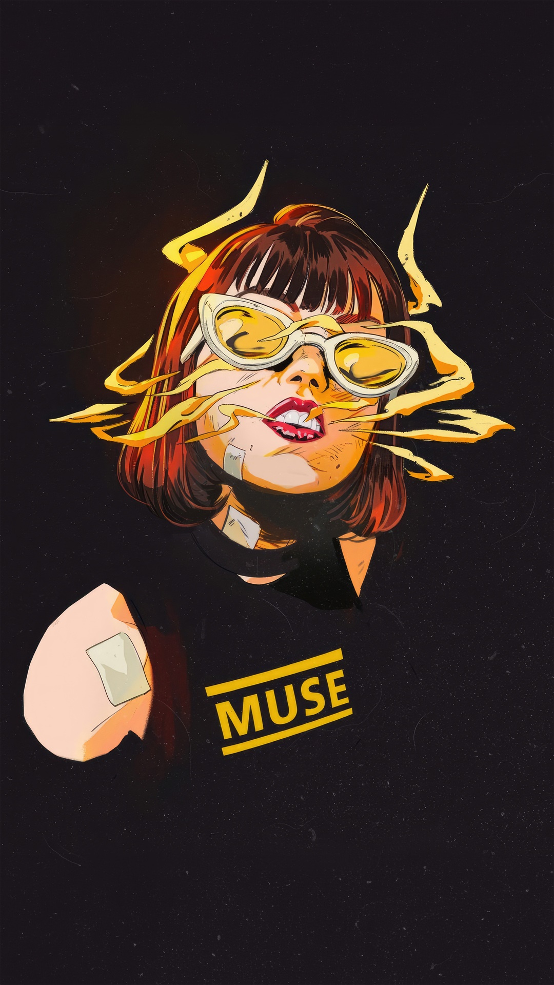 Artwork of a woman with yellow sunglasses and smoke HD Phone Wallpaper