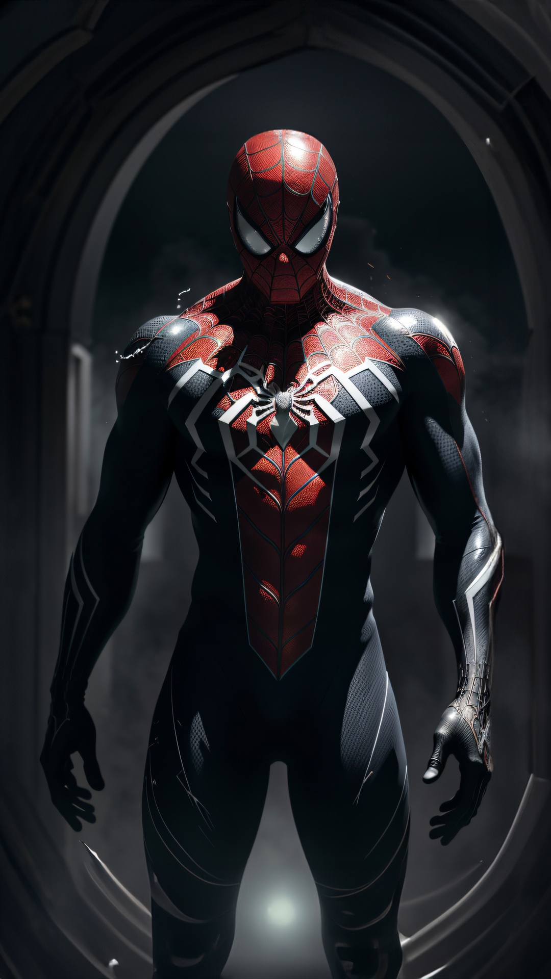 Spiderman in a dark, arched doorway HD Phone Wallpaper