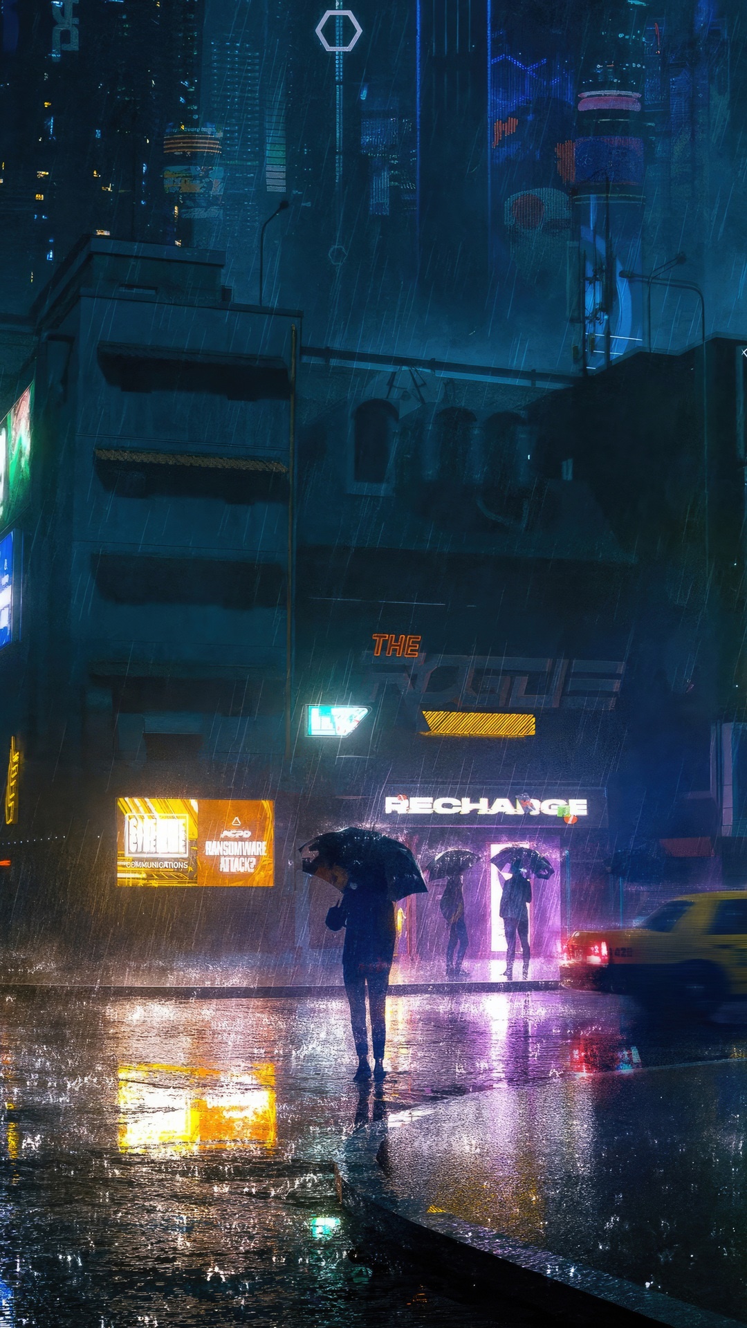 Cyberpunk Cityscape in the Rain HD Phone Wallpaper