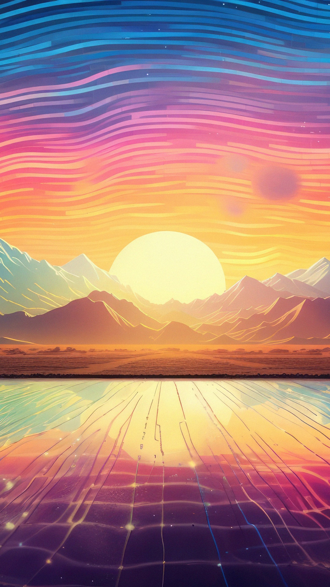 Digital Art of a Mountain Landscape at Sunset HD Phone Wallpaper