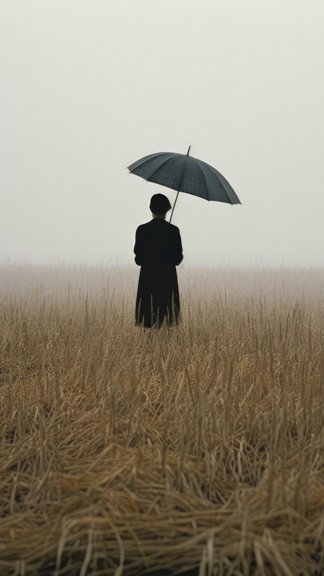 Person with umbrella in a field HD Phone Wallpaper