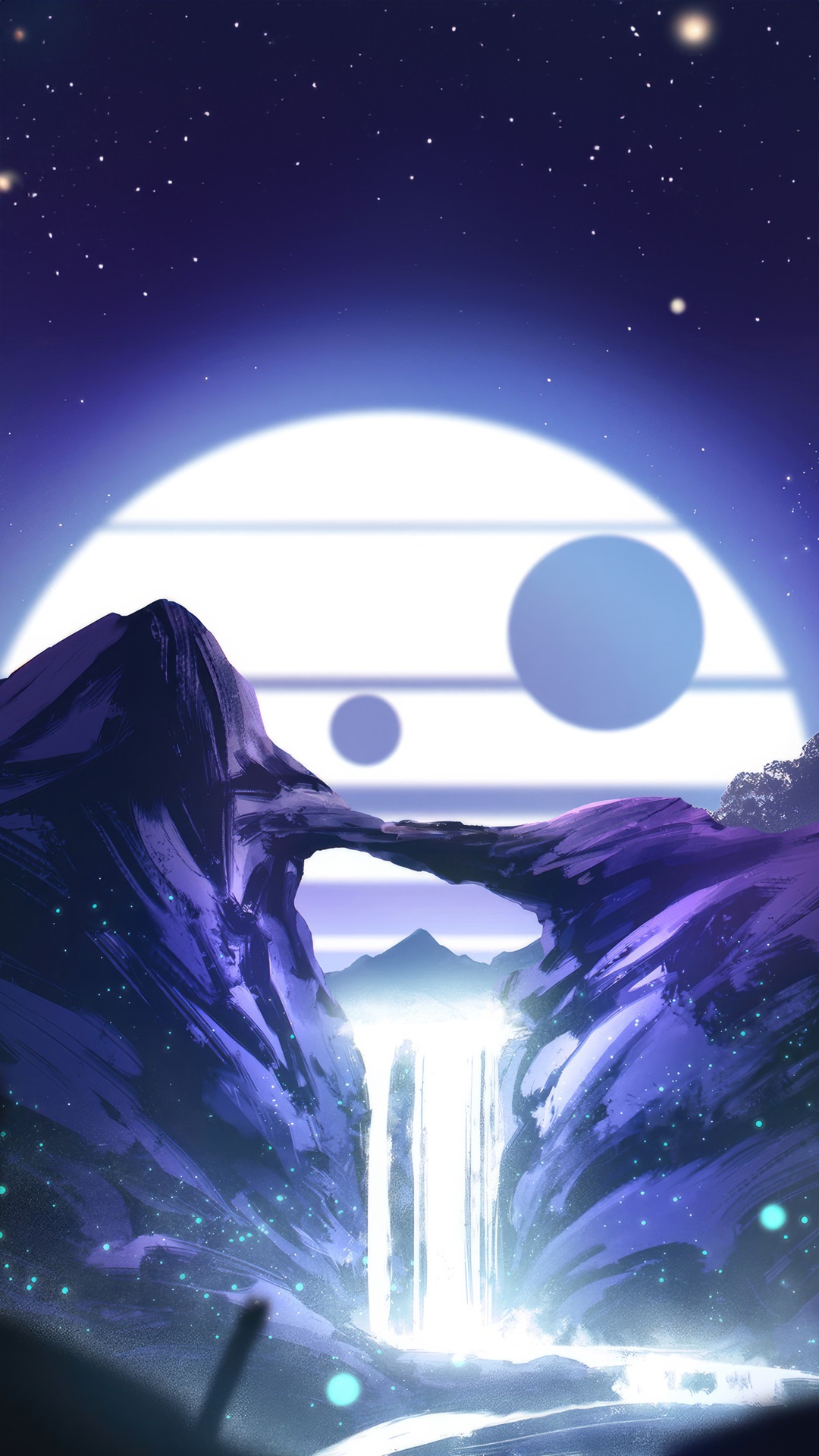Digital Art of a Fantasy Landscape with Waterfall HD Phone Wallpaper