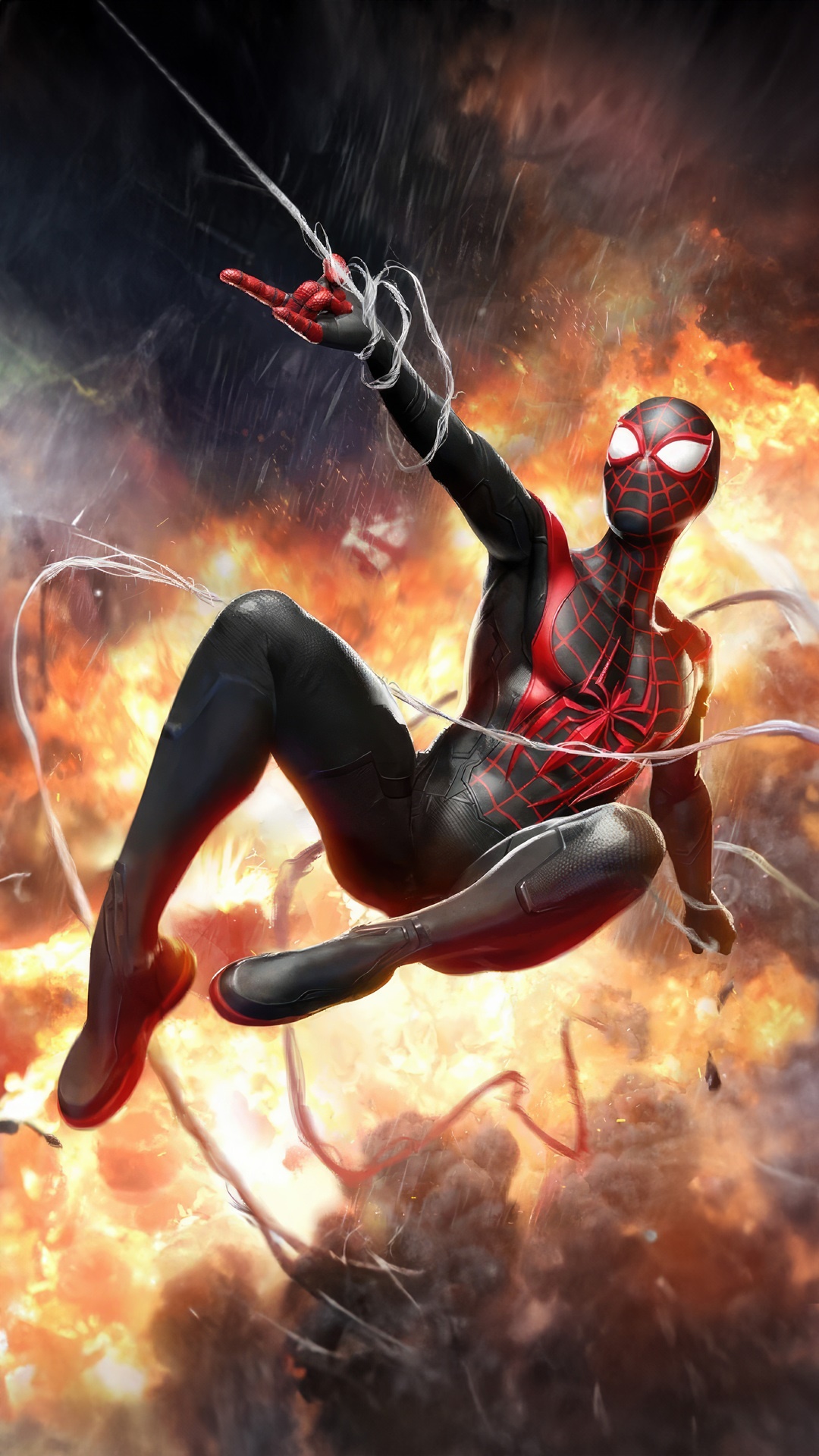 Miles Morales Spider-Man in a fiery explosion HD Phone Wallpaper
