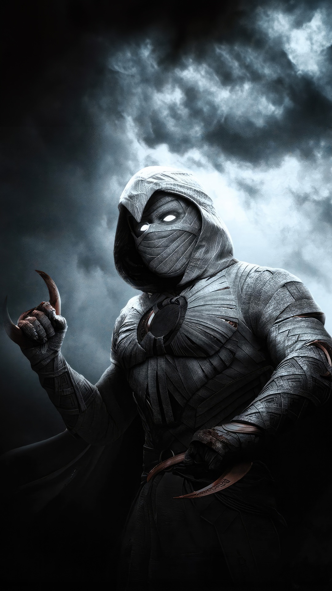Moon Knight artwork with dark clouds HD Phone Wallpaper