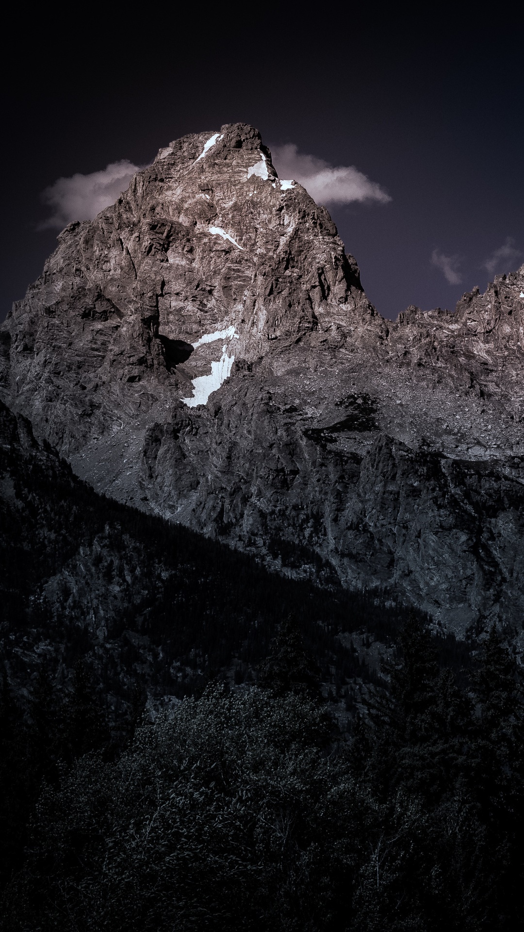 Rocky mountain peak with snow and clouds HD Phone Wallpaper