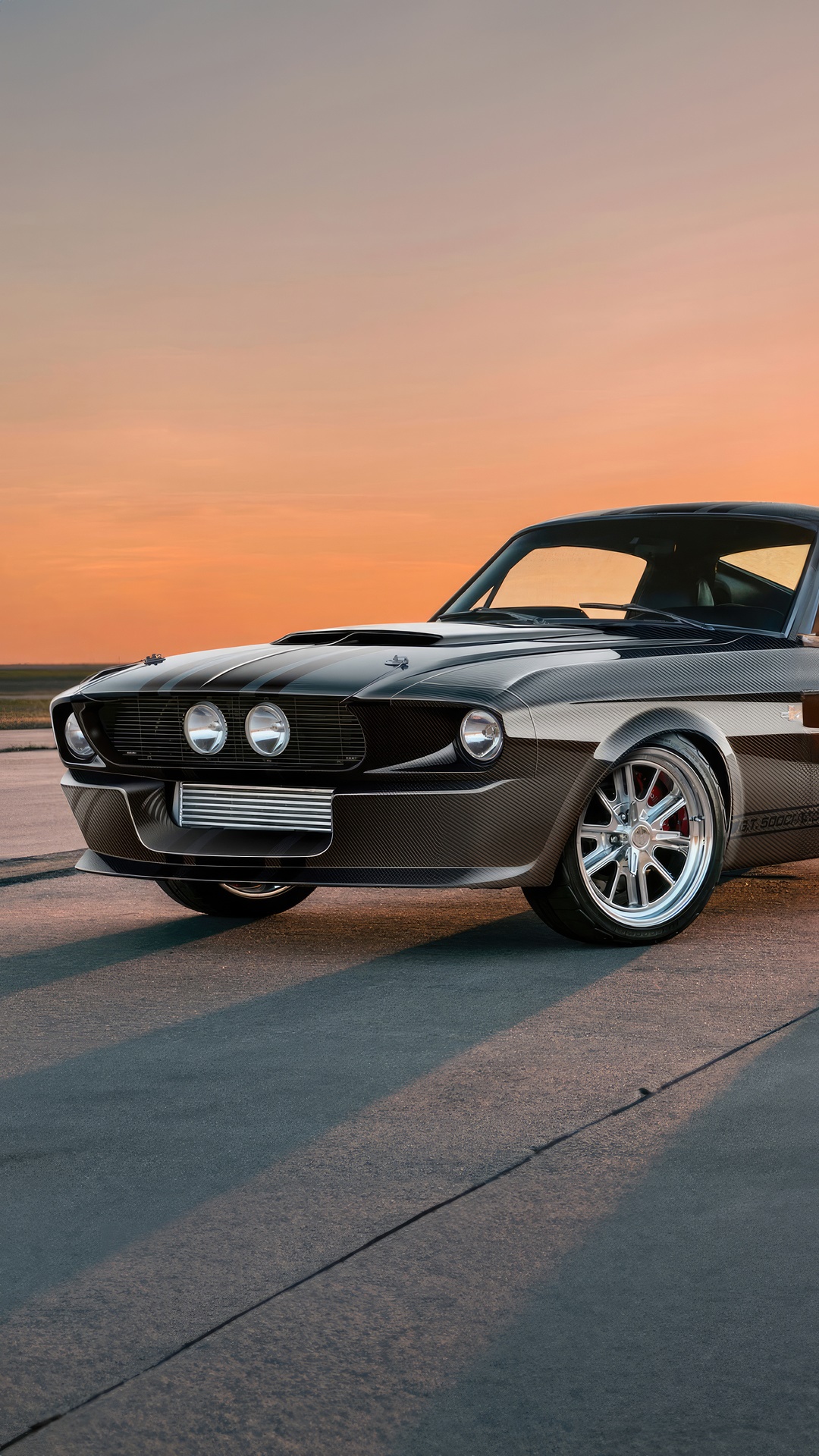 Black Ford Shelby Mustang GT500 at sunset HD Phone Wallpaper