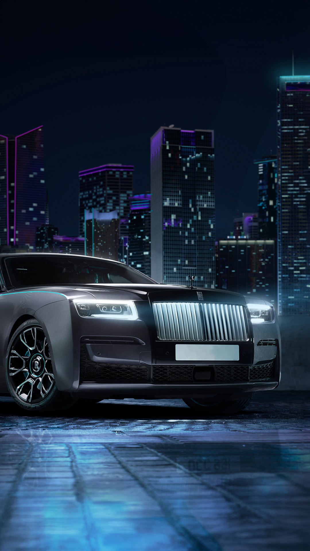 Rolls Royce Ghost Black Badge in a City at Night HD Phone Wallpaper