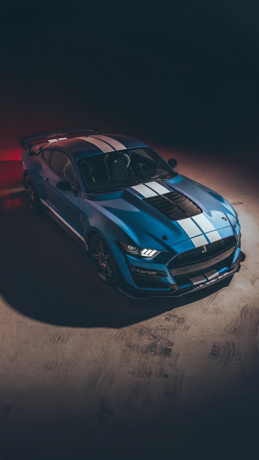 Blue Ford Mustang Shelby GT500 with white stripes HD Phone Wallpaper