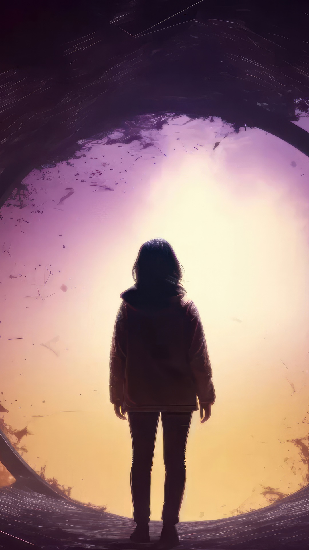 Digital art of a person in a tunnel HD Phone Wallpaper