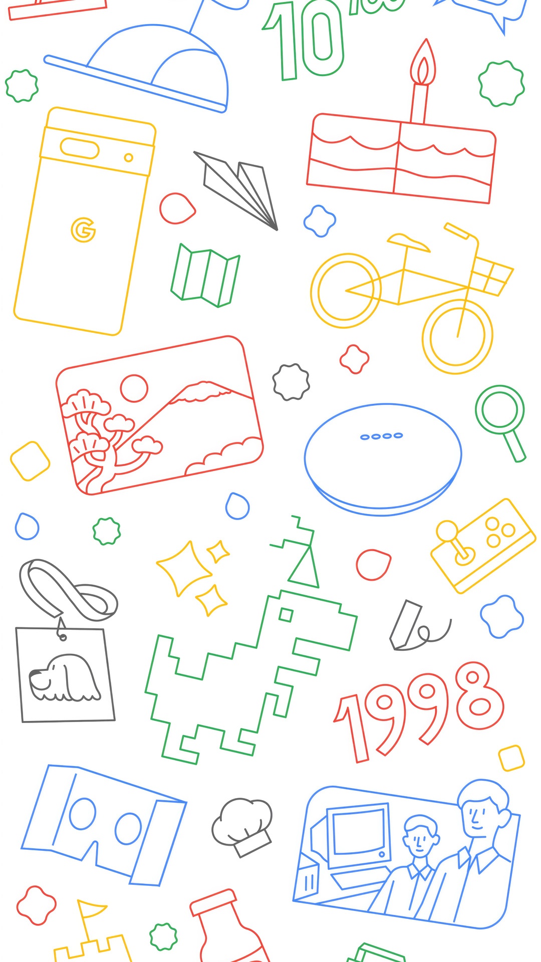 Google doodle art with various icons HD Phone Wallpaper