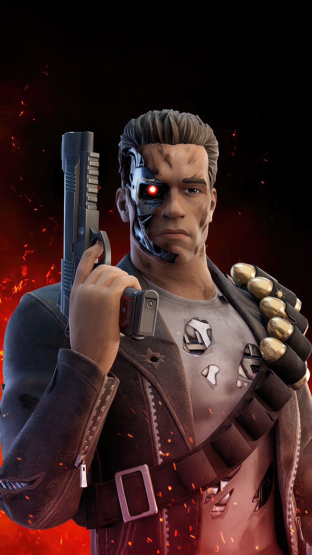 Fortnite Terminator T-800 with Gun and Ammo HD Phone Wallpaper
