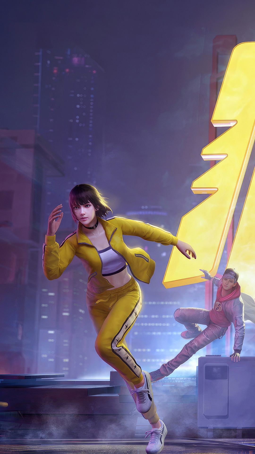 Kelly and Moco from Garena Free Fire in a city HD Phone Wallpaper