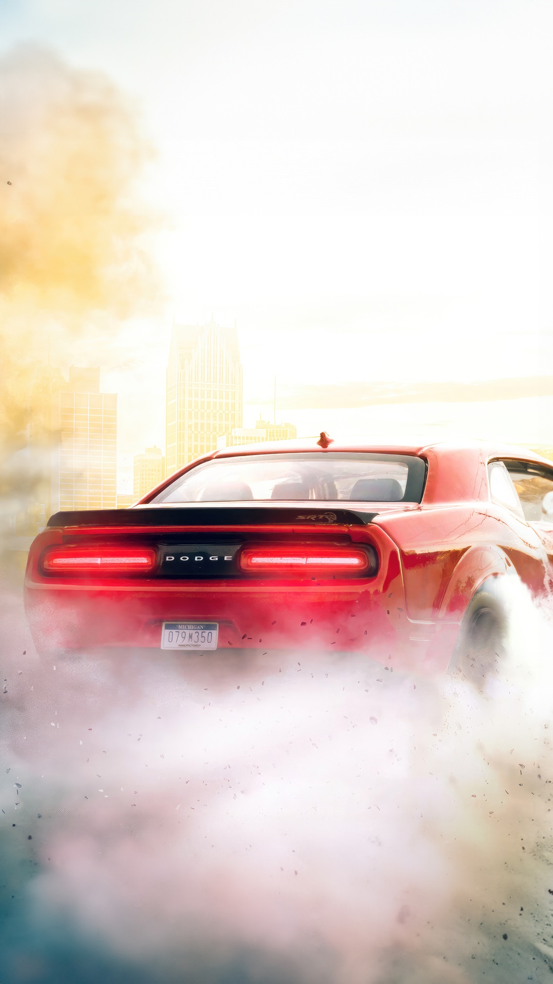 Red Dodge Challenger SRT Hellcat Burnout 4K HD Phone Wallpaper