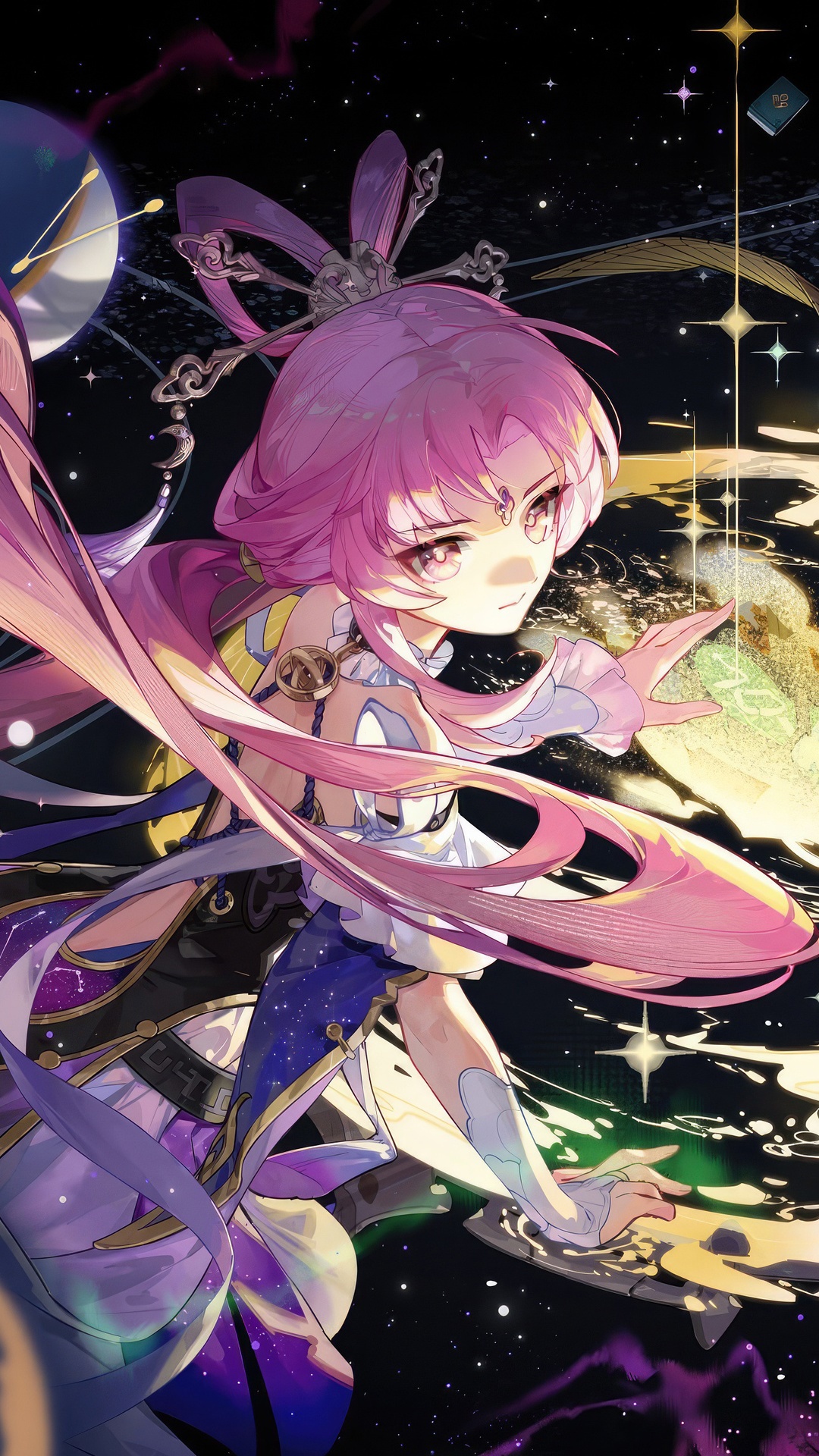 Anime girl with pink hair in space HD Phone Wallpaper
