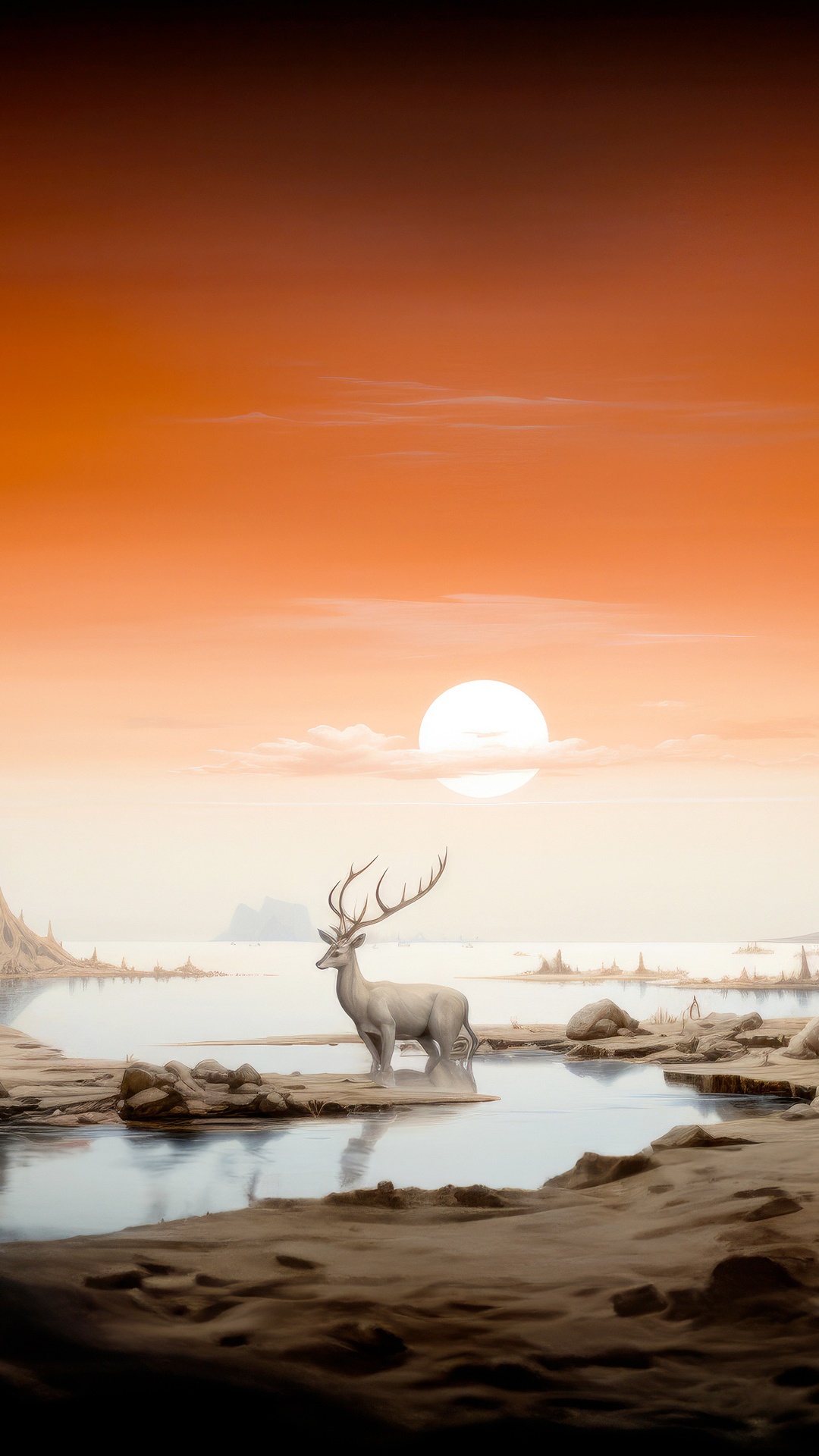 Deer standing by water during sunset HD Phone Wallpaper
